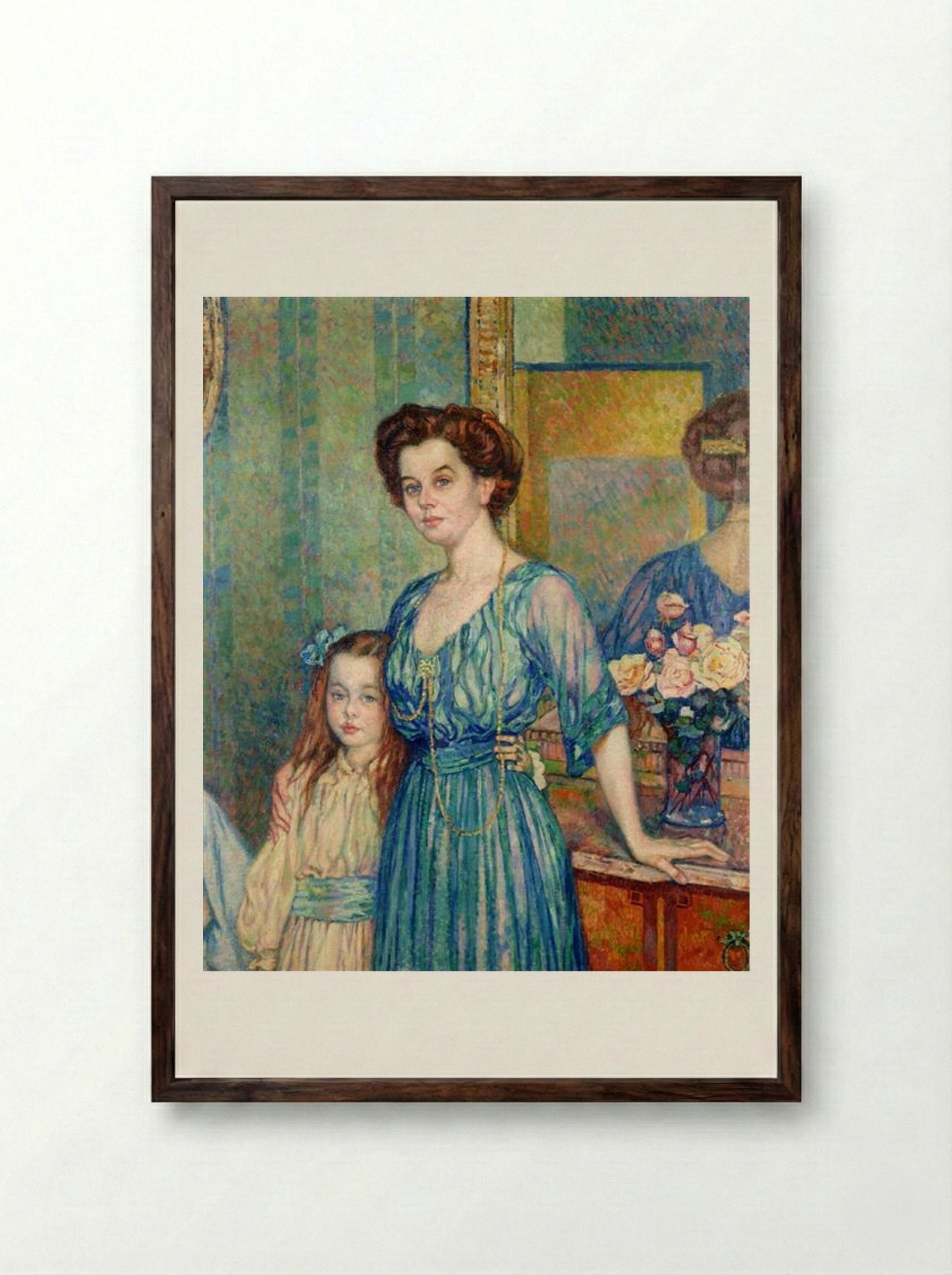 Madame Von Bodenhausen with her daughter Luli - Théo van Rysselberghe - Framed Print Dark Wood