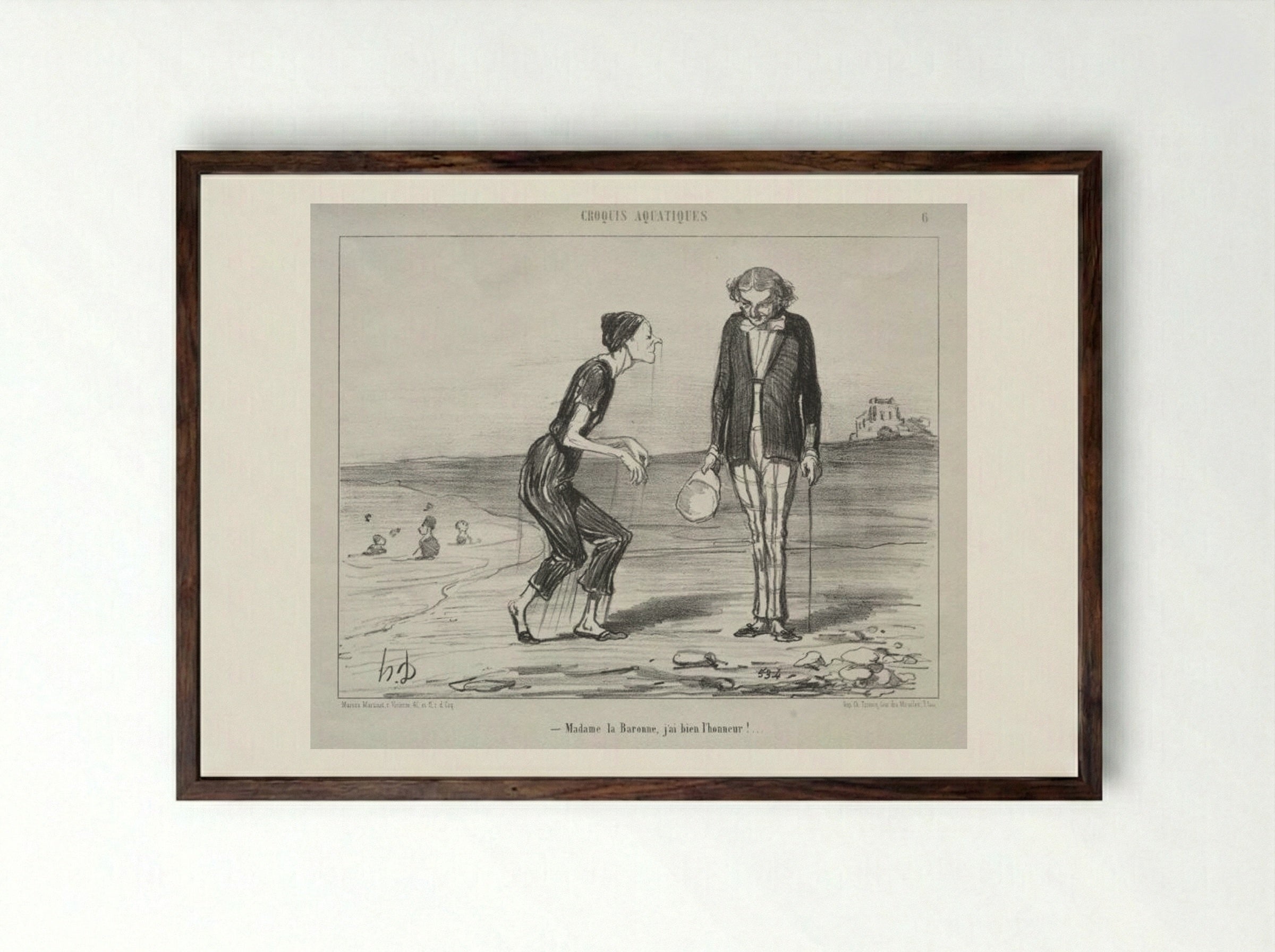 Madame la Baronne, j'ai bien l'honneur! - Honoré Daumier - Framed Print Dark Wood