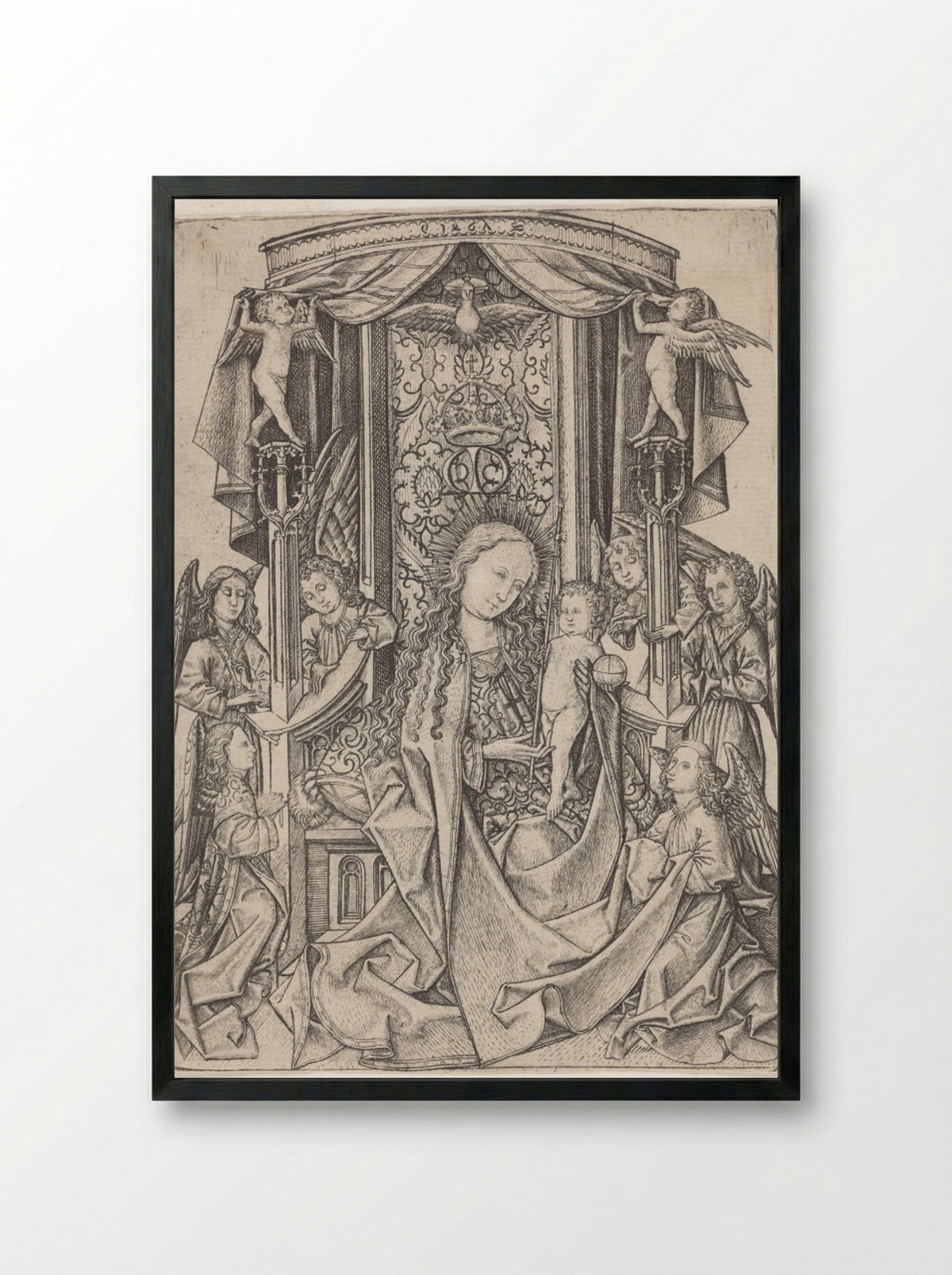Madonna Enthroned with Eight Angels - Master ES - Framed Print Black