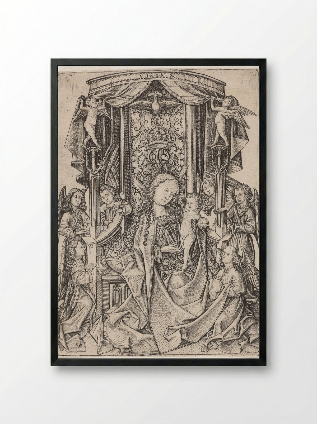 Madonna Enthroned with Eight Angels - Master ES - Framed Print Black