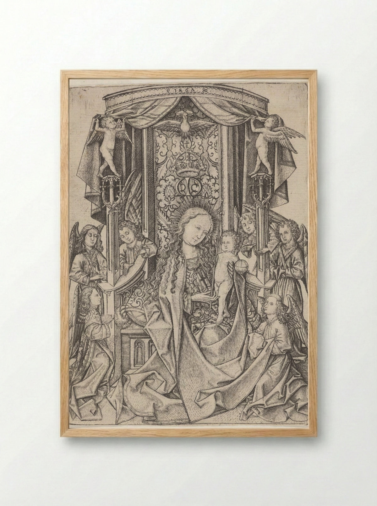 Madonna Enthroned with Eight Angels - Master ES - Framed Print Wood