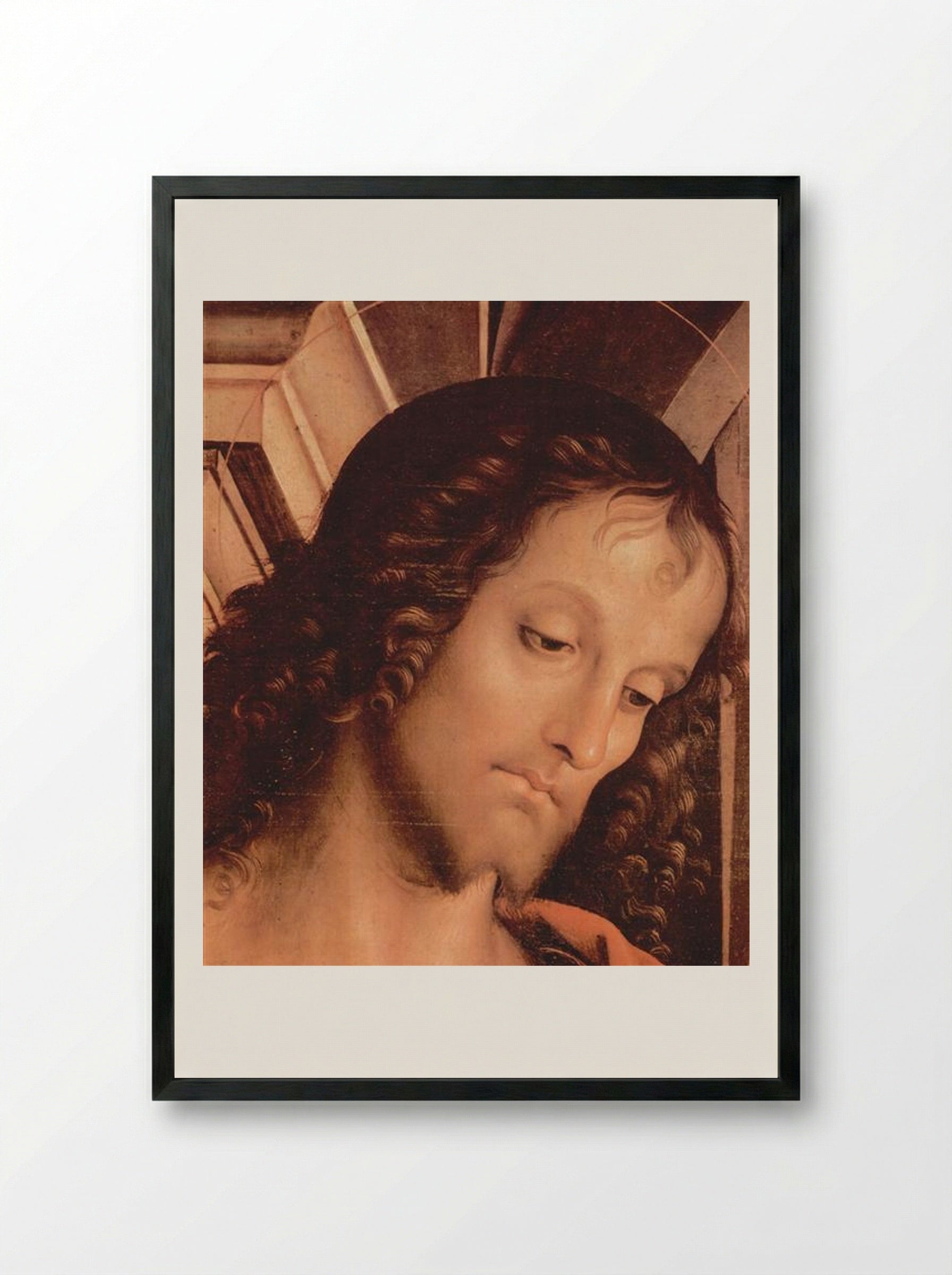 Madonna Enthroned with St. John the Baptist and St. Sebastian (detail) - Pietro Perugino - Framed Print Black
