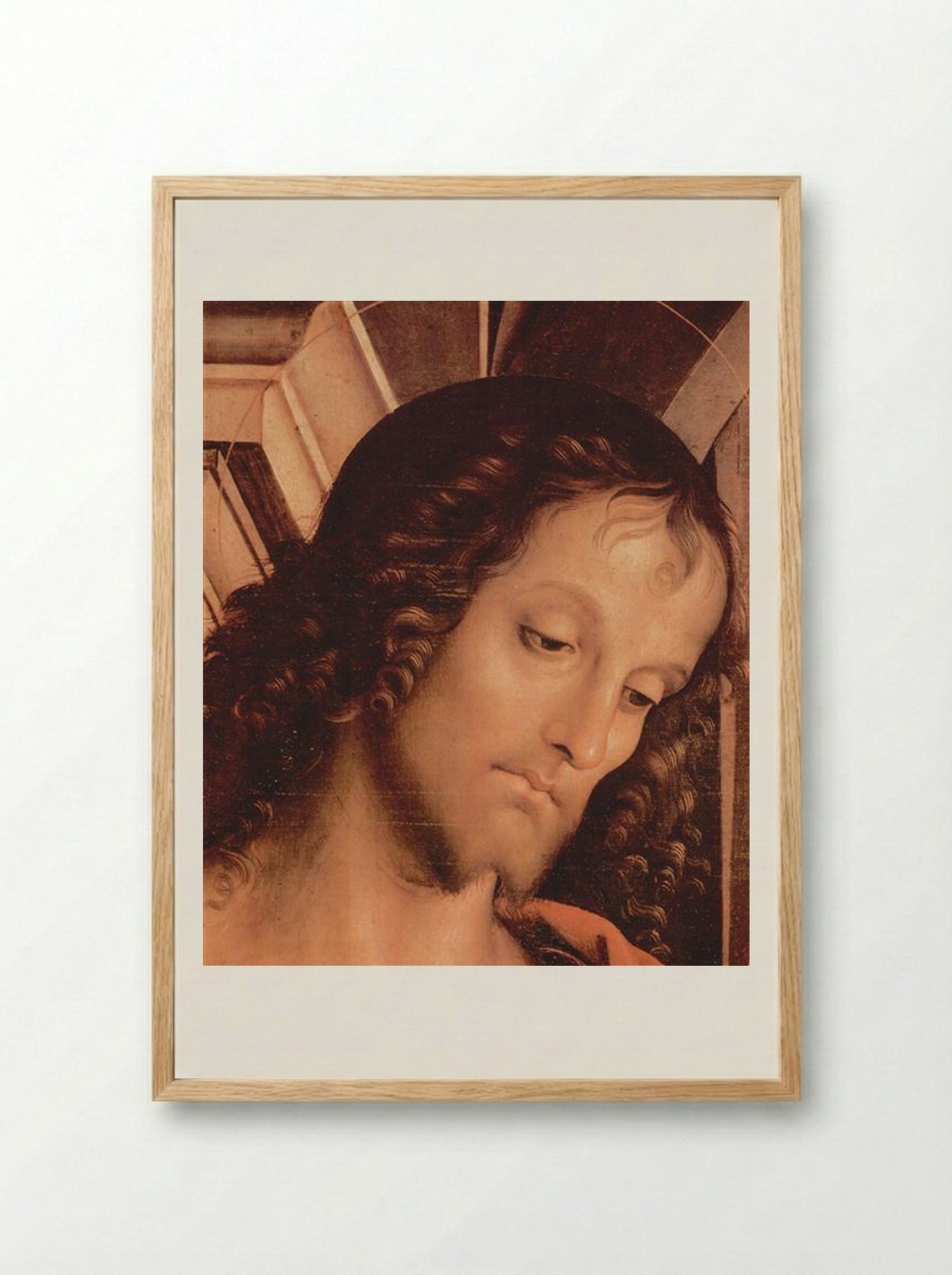 Madonna Enthroned with St. John the Baptist and St. Sebastian (detail) - Pietro Perugino - Framed Print Wood