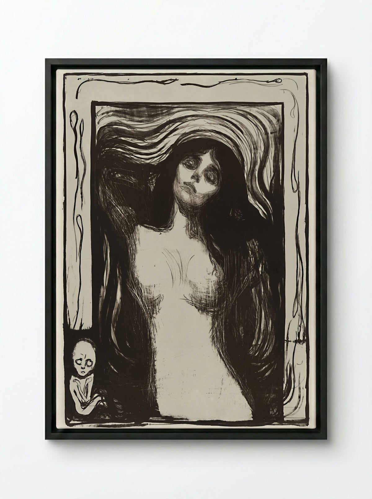 Madonna (Liebendes Weib) - Edvard Munch - Framed Canvas Black