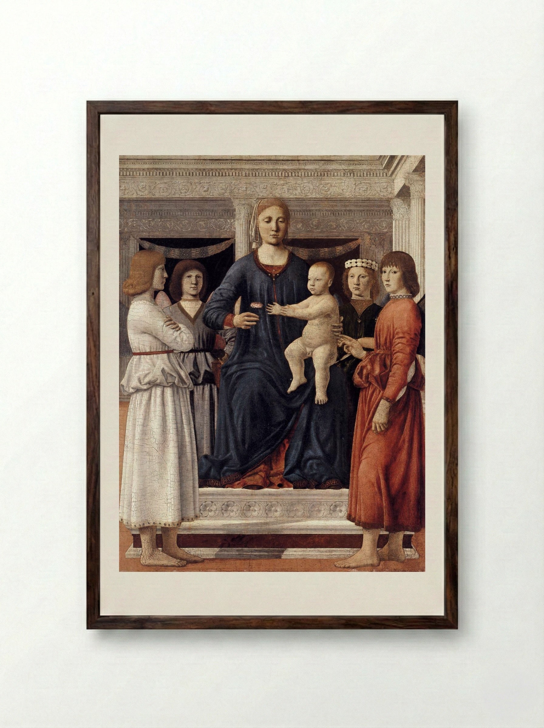 Madonna and Child Attended by Angels - Piero della Francesca - Framed Print Dark Wood