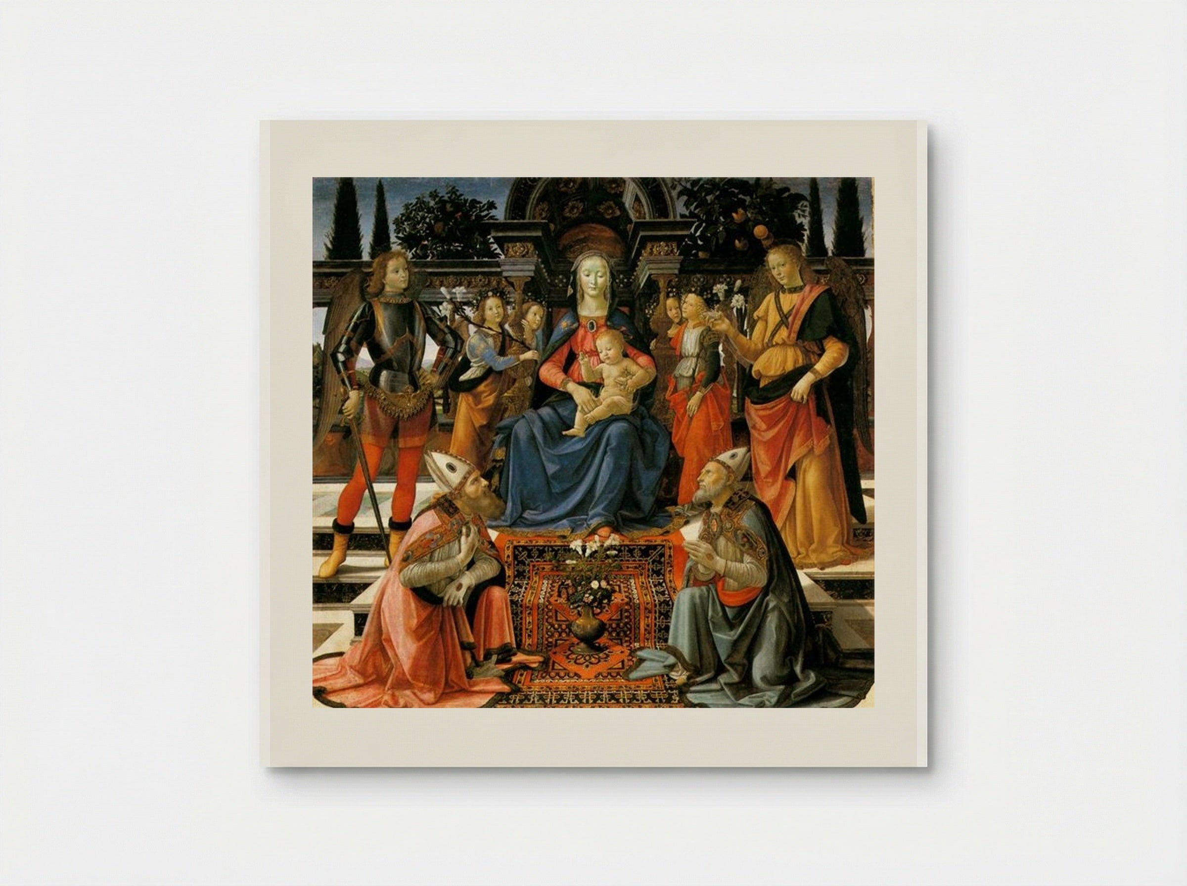 Madonna and Child Enthroned with Four Angels, the Archangels Michael and Raphael, and St. Justus and St. Zenobius - Domenico Ghirlandaio - Poster
