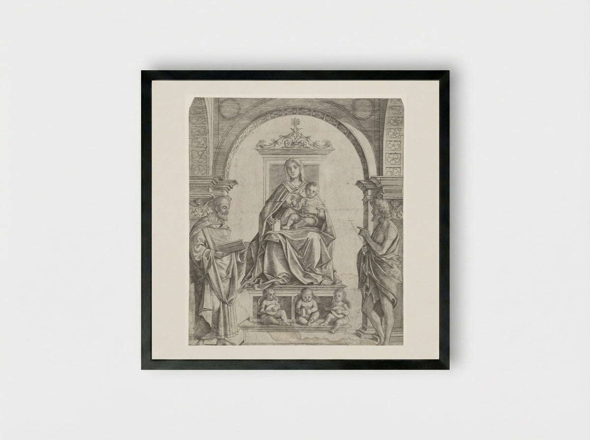 Madonna and Child Enthroned with Saints Peter and John the Baptist - Girolamo Mocetto - Framed Print Black