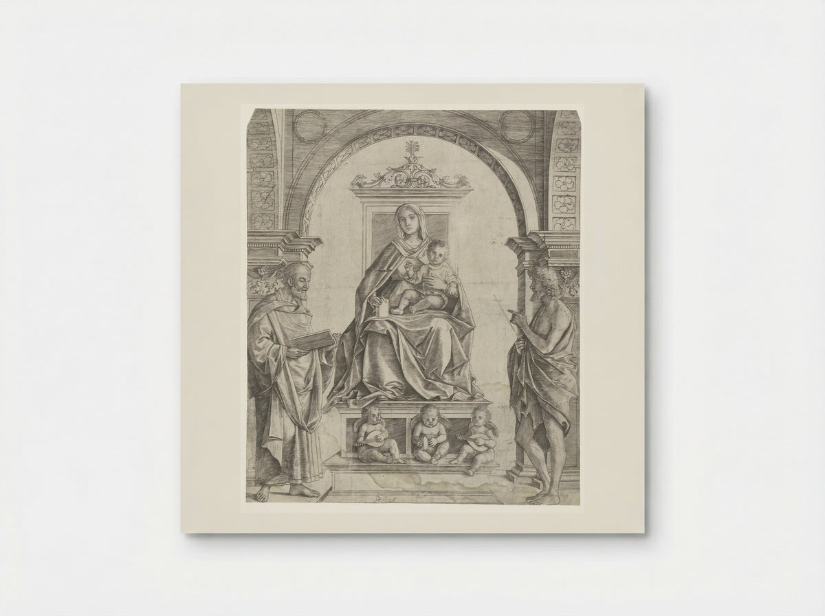 Madonna and Child Enthroned with Saints Peter and John the Baptist - Girolamo Mocetto - Poster