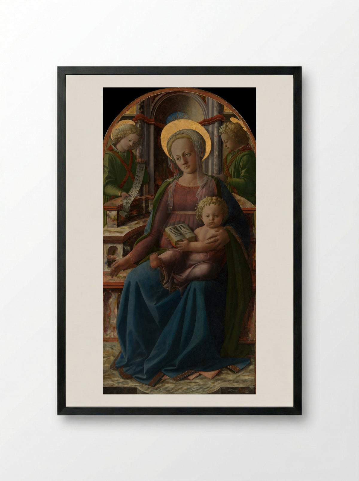 Madonna and Child Enthroned with Two Angels - Fra Filippo Lippi - Framed Print Black