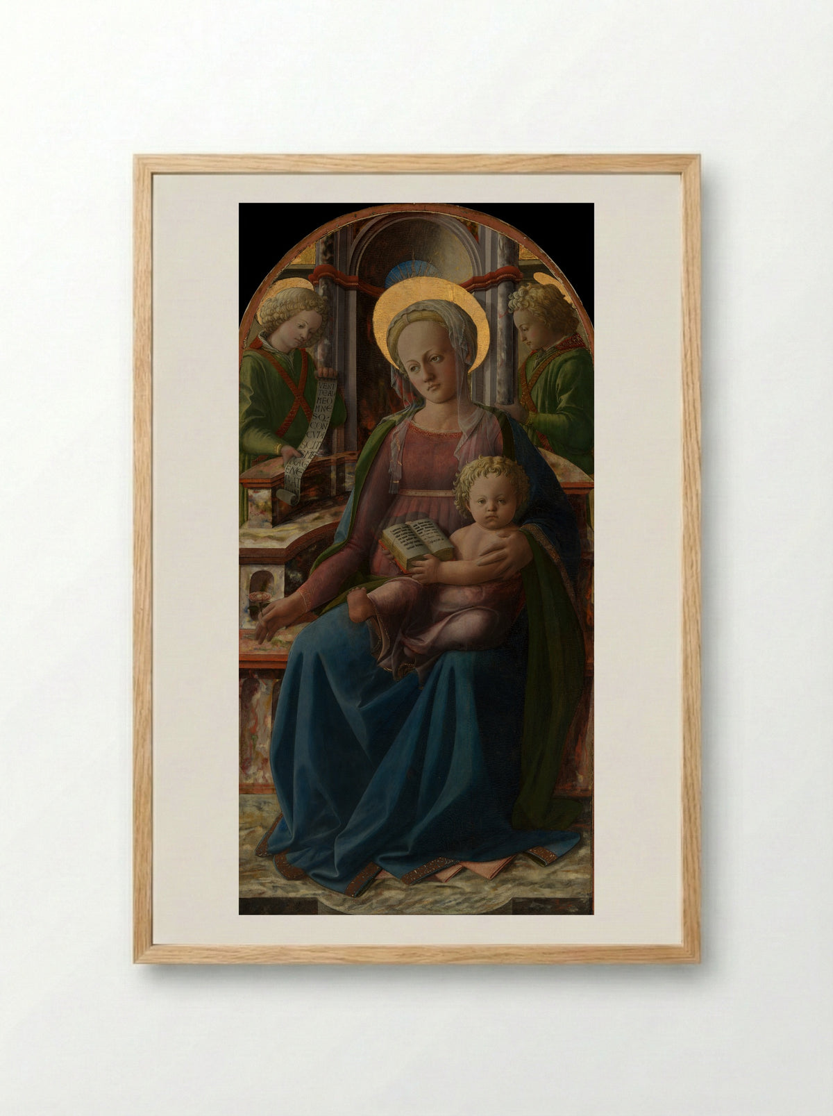 Madonna and Child Enthroned with Two Angels - Fra Filippo Lippi - Framed Print Wood