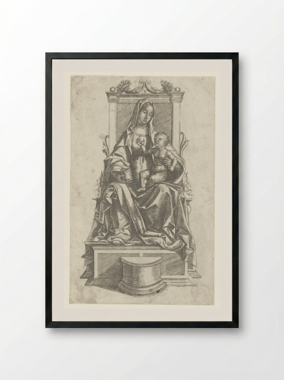 Madonna and Child Enthroned - Girolamo Mocetto - Framed Print Black