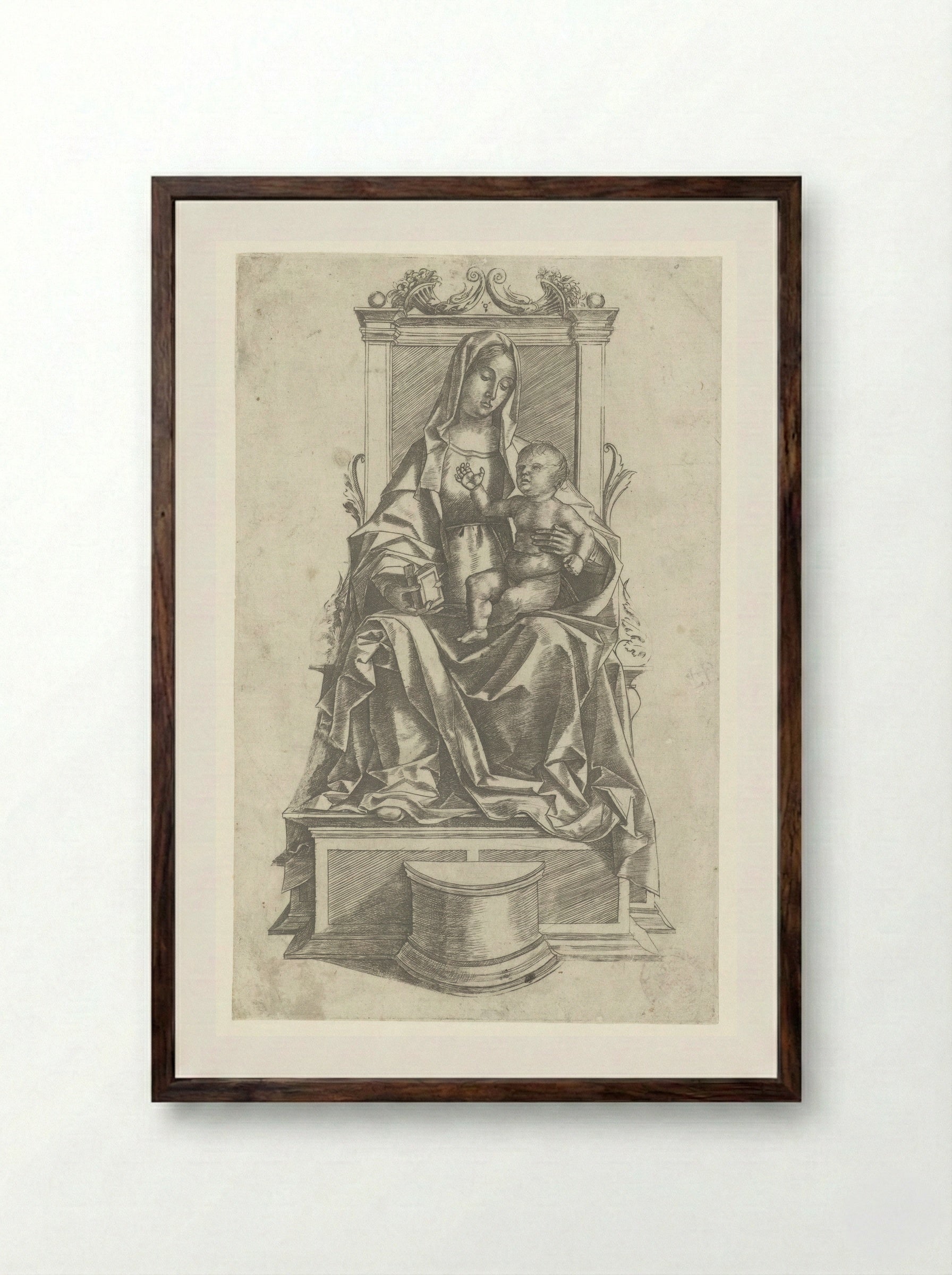 Madonna and Child Enthroned - Girolamo Mocetto - Framed Print Dark Wood
