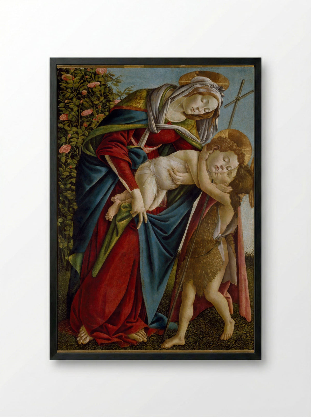 Madonna and Child and the Young St John the Baptist - Sandro Botticelli - Framed Print Black