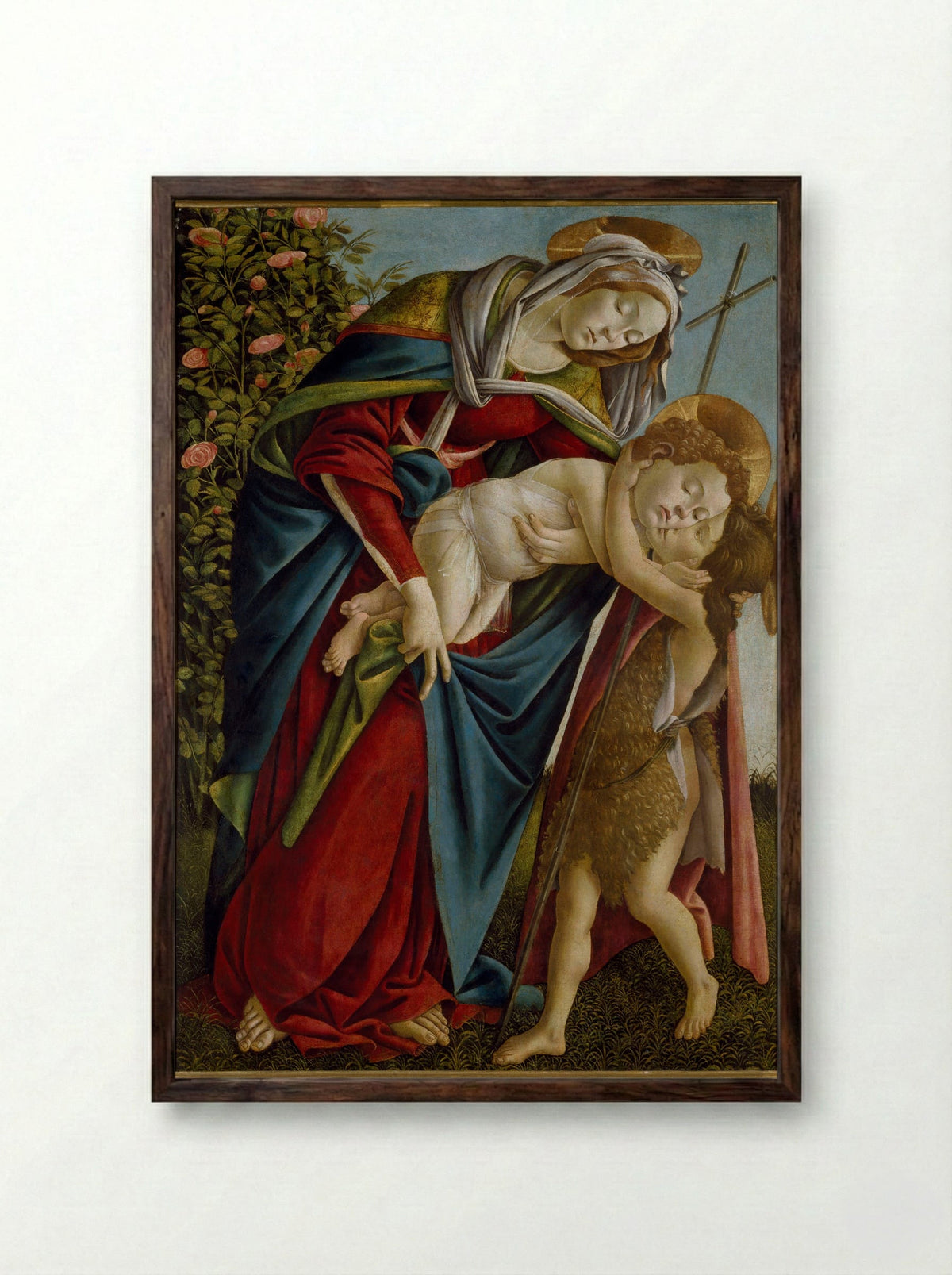 Madonna and Child and the Young St John the Baptist - Sandro Botticelli - Framed Print Dark Wood