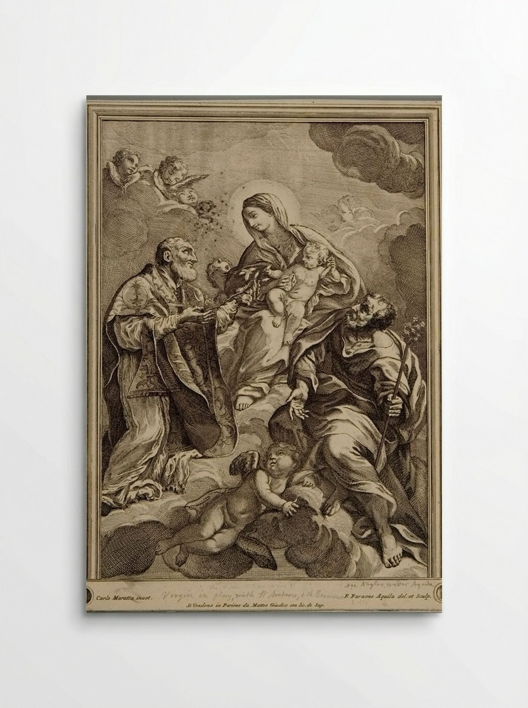 Madonna and Child in Clouds with Saints - Francesco Faraone Aquila - Poster