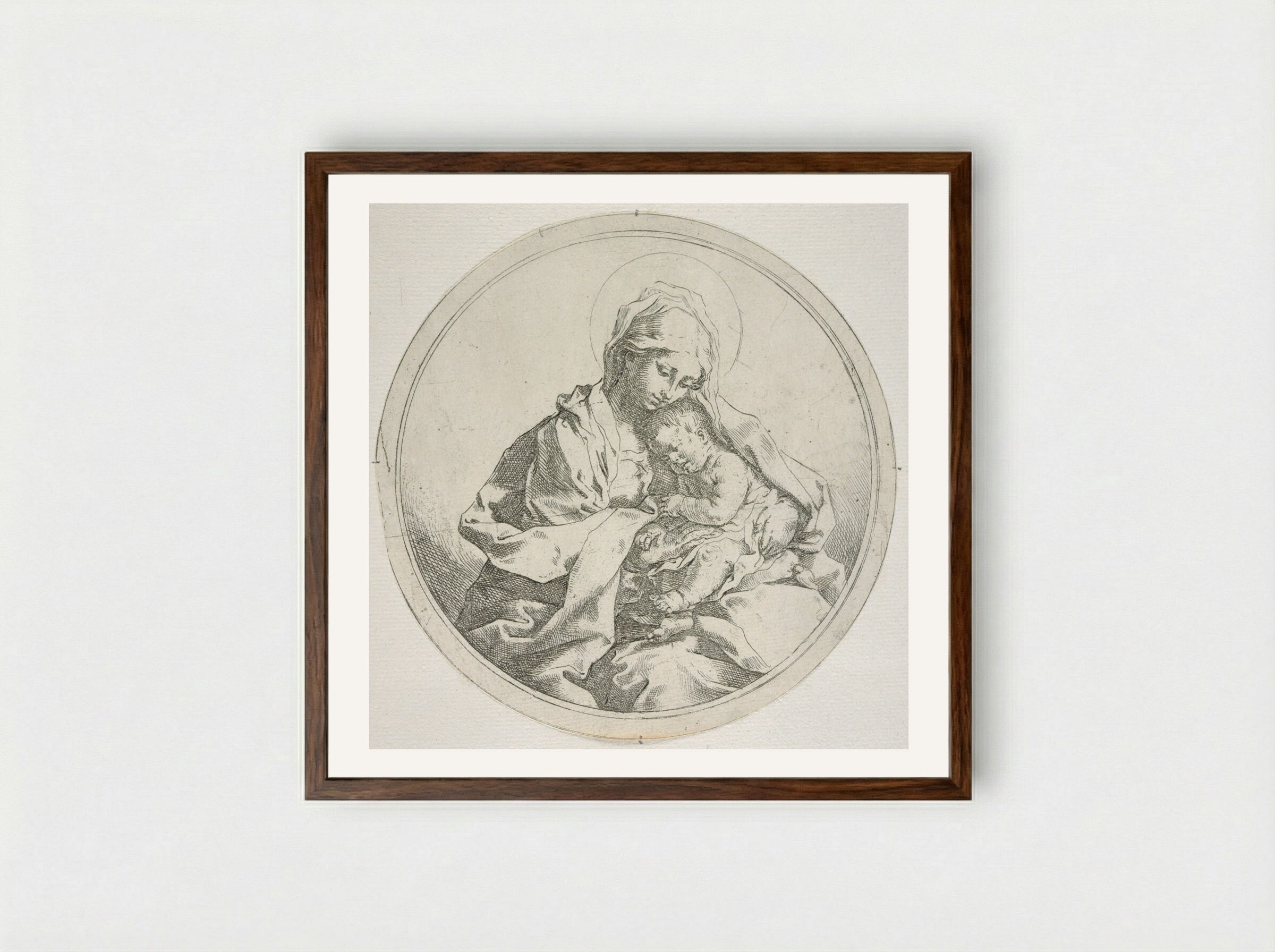 Madonna and Child in the Round - Guido Reni - Framed Print Dark Wood