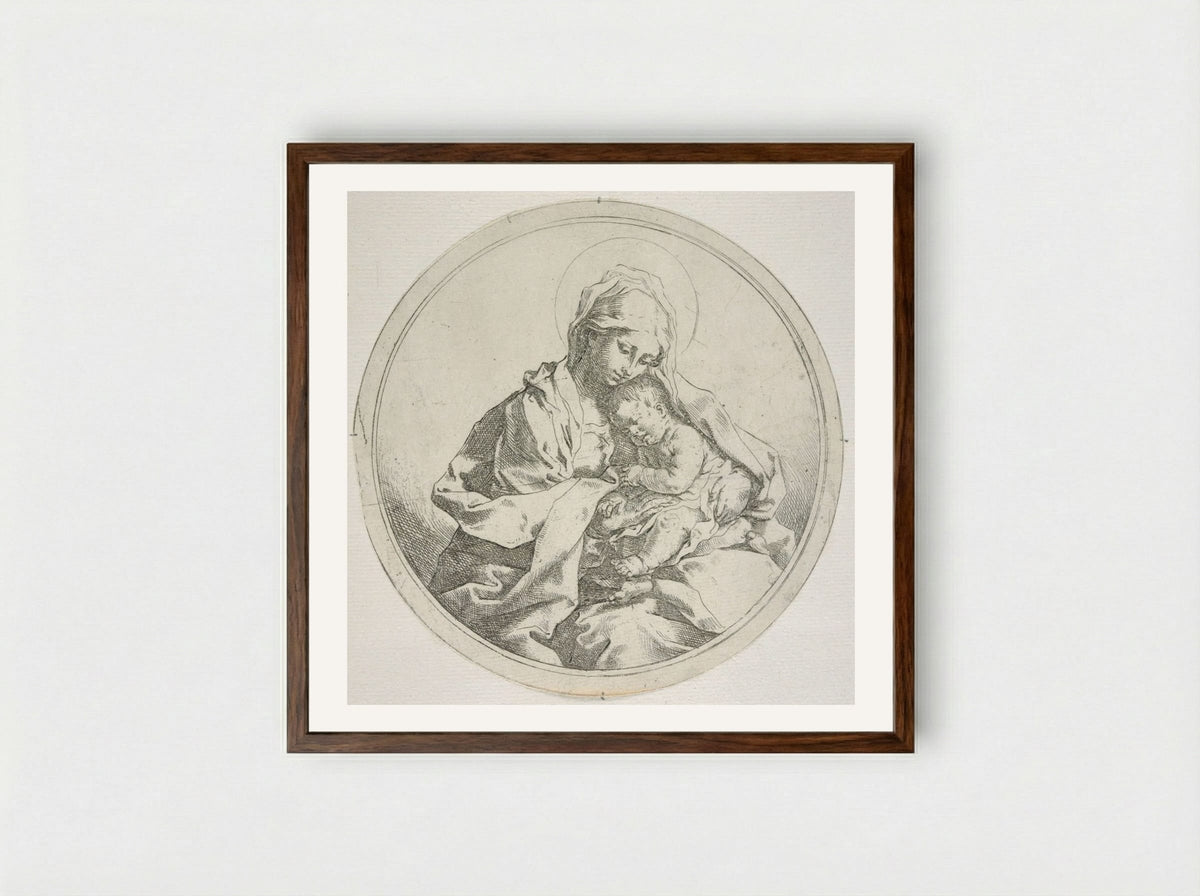 Madonna and Child in the Round - Guido Reni - Framed Print Dark Wood