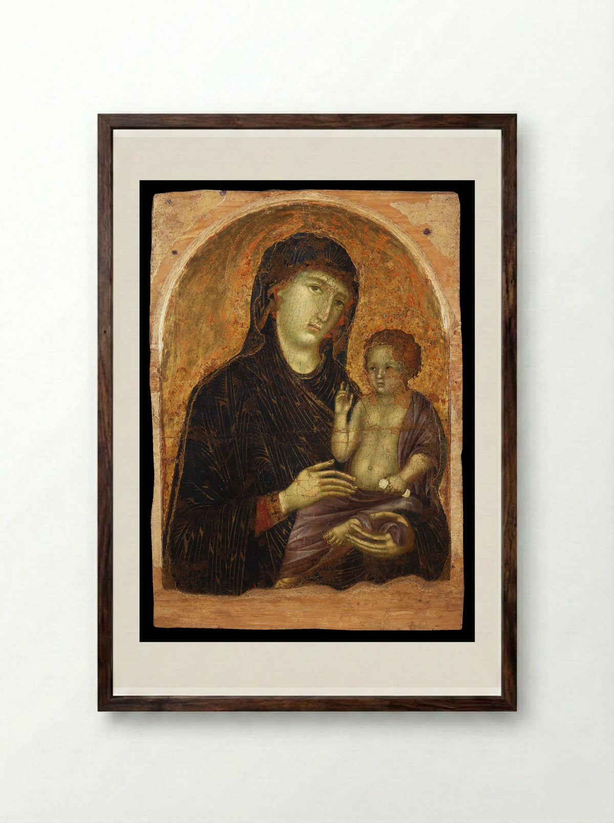 Madonna and Child on a Throne - Duccio di Buoninsegna - Framed Print Dark Wood