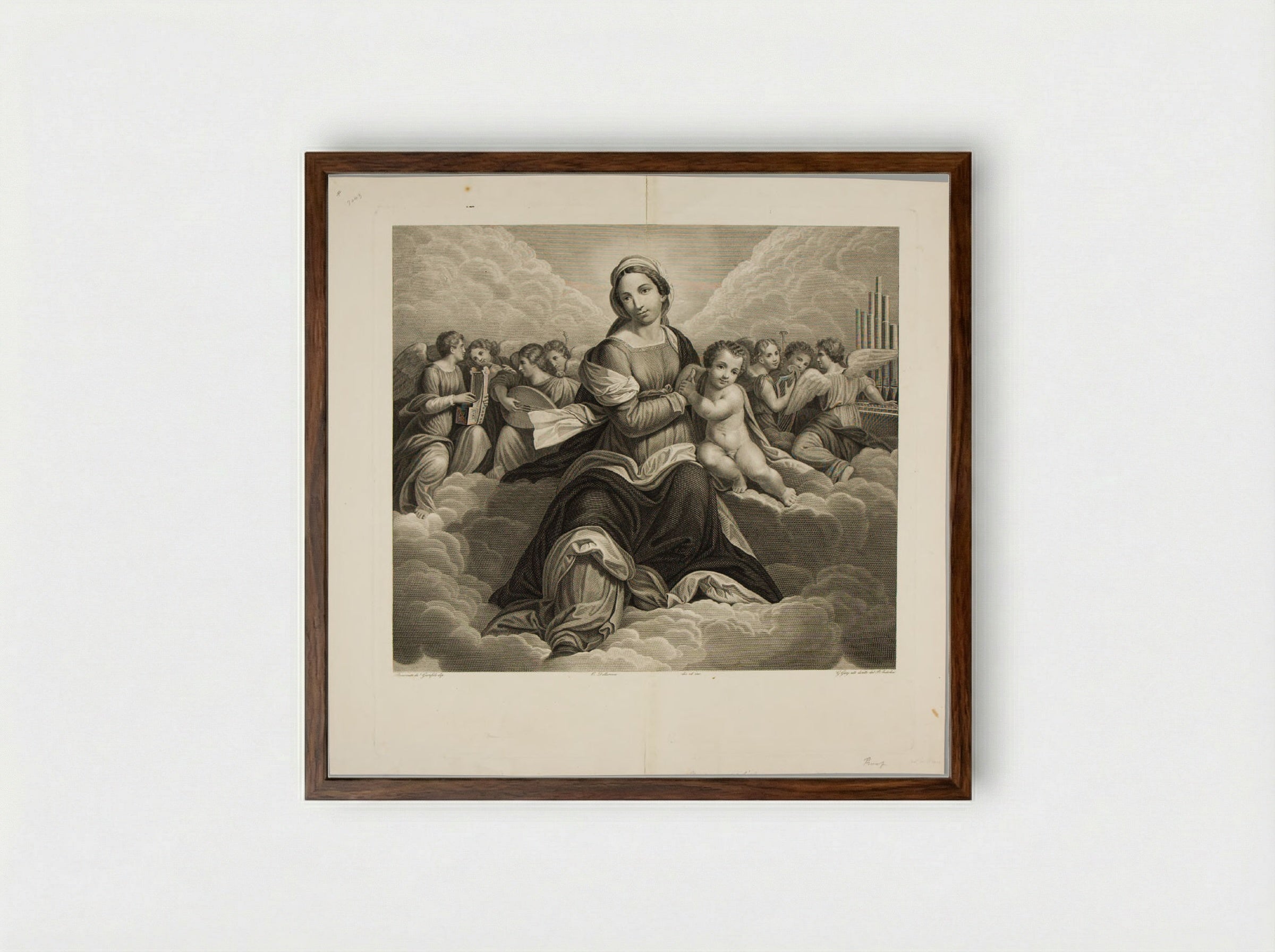 Madonna and Child with Angels - Carlo della Rocca - Framed Print Dark Wood