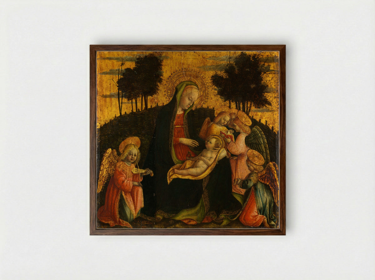Madonna and Child with Angels - Vincenzo Foppa - Framed Print Dark Wood