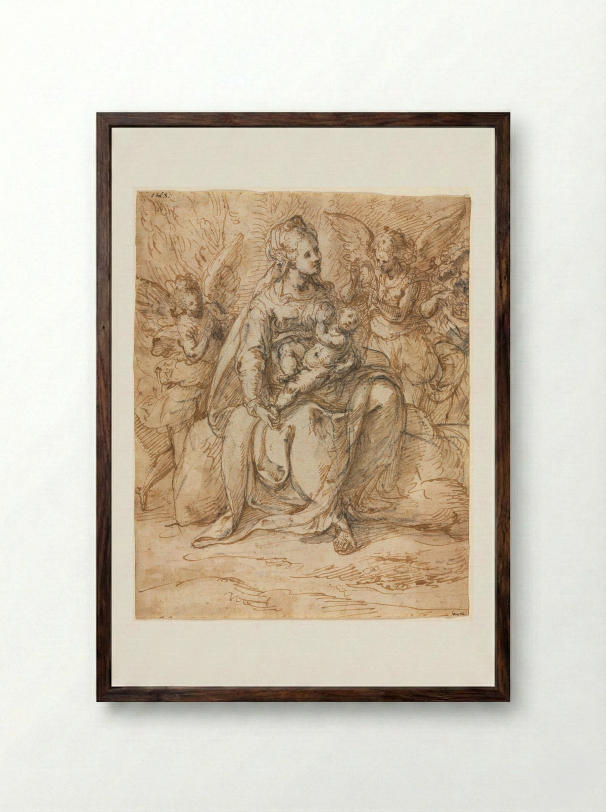 Madonna and Child with Angels - Aurelio Luini - Framed Print Dark Wood