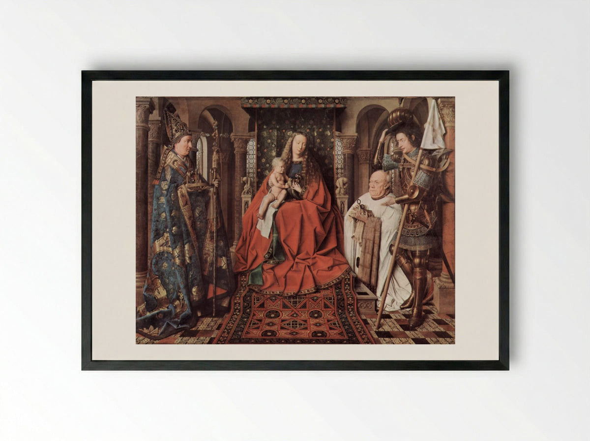Madonna and Child with Canon Joris van der Paele - Jan van Eyck - Framed Print Black