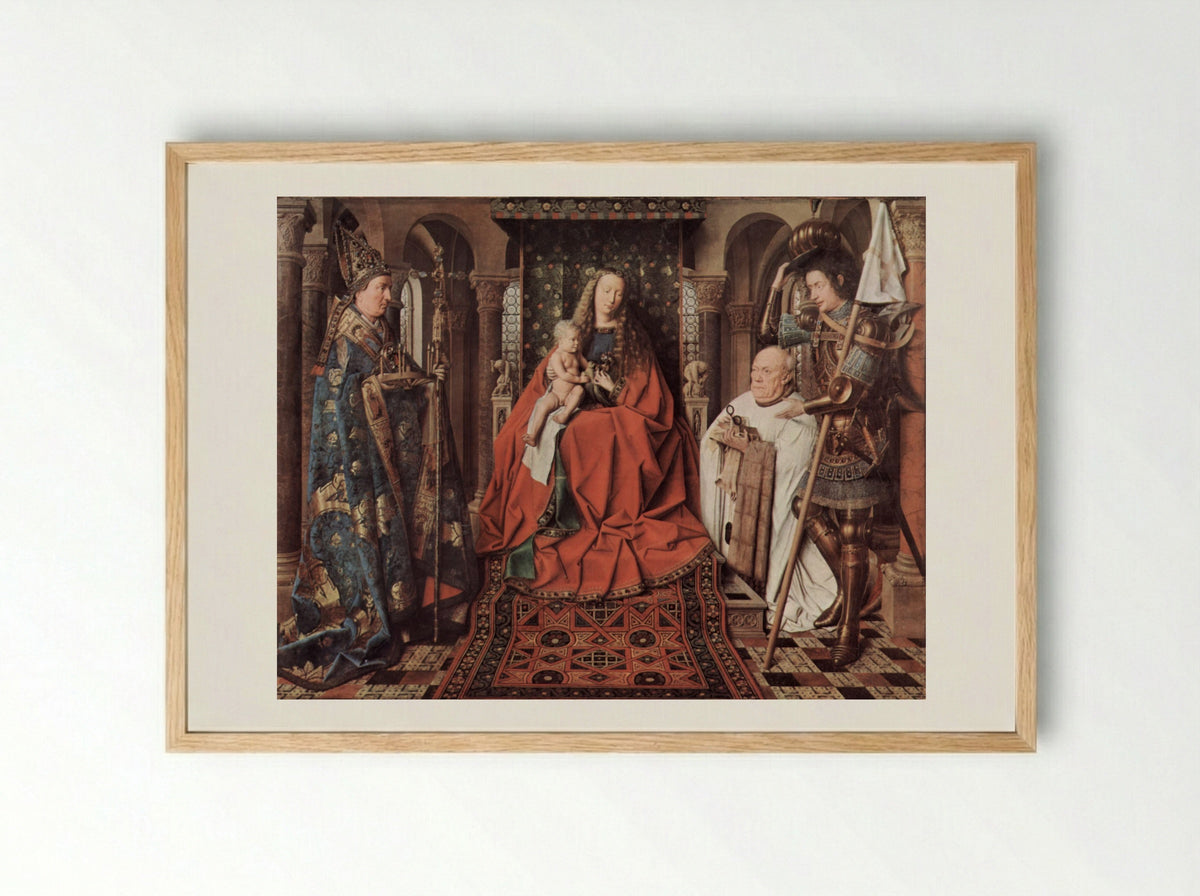 Madonna and Child with Canon Joris van der Paele - Jan van Eyck - Framed Print Wood
