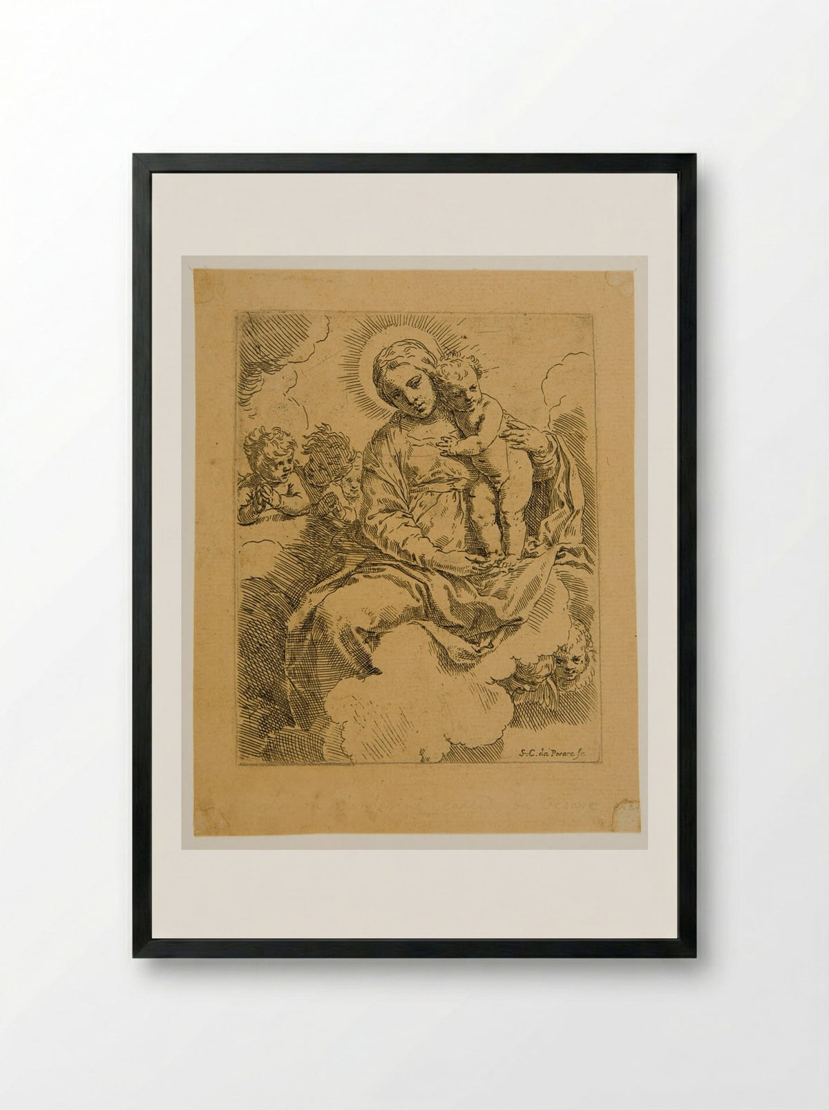 Madonna and Child with Cherubs - Simone Cantarini - Framed Print Black