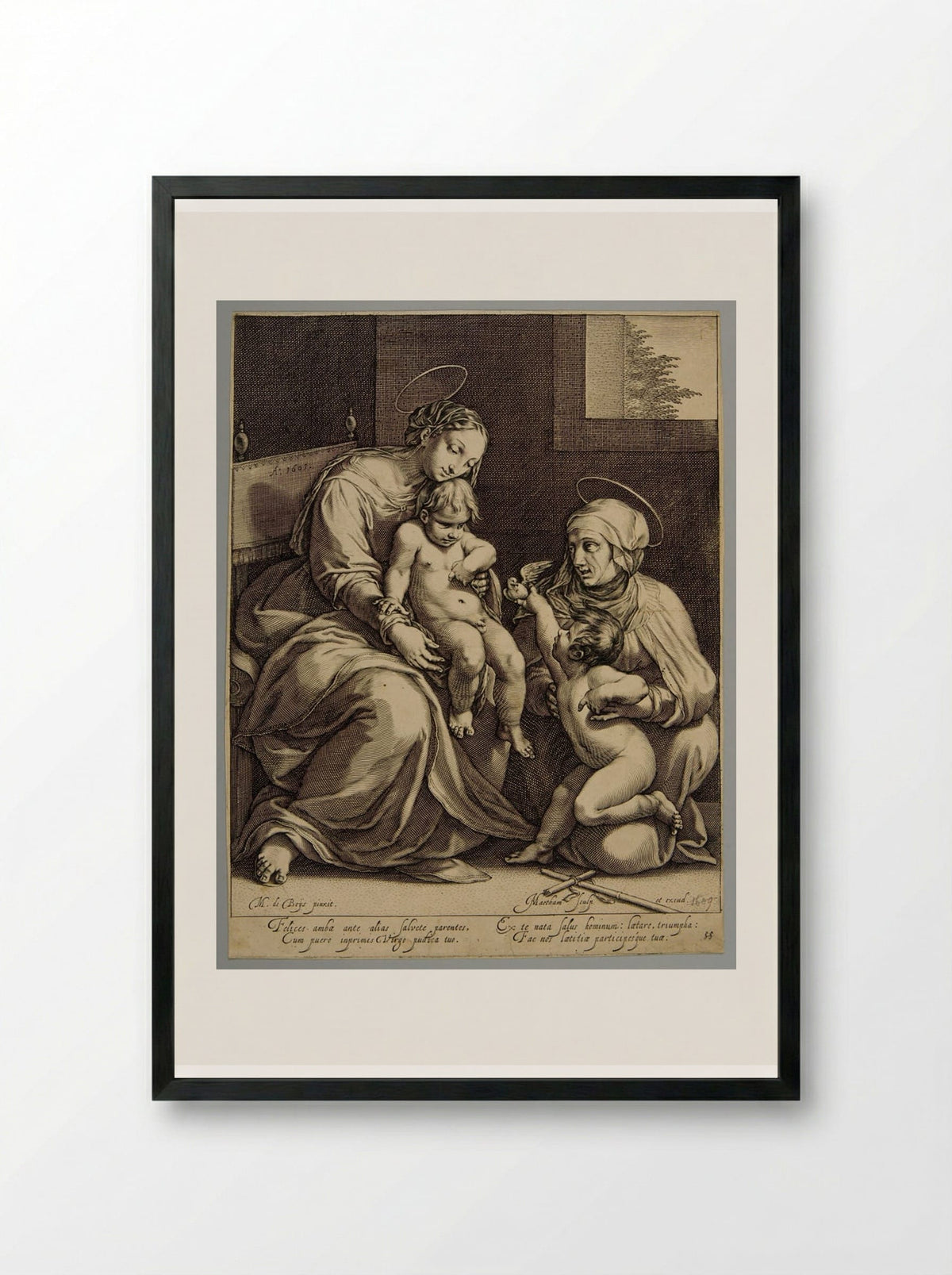 Madonna and Child with Saint Elizabeth and Saint John - Jacob Matham - Framed Print Black