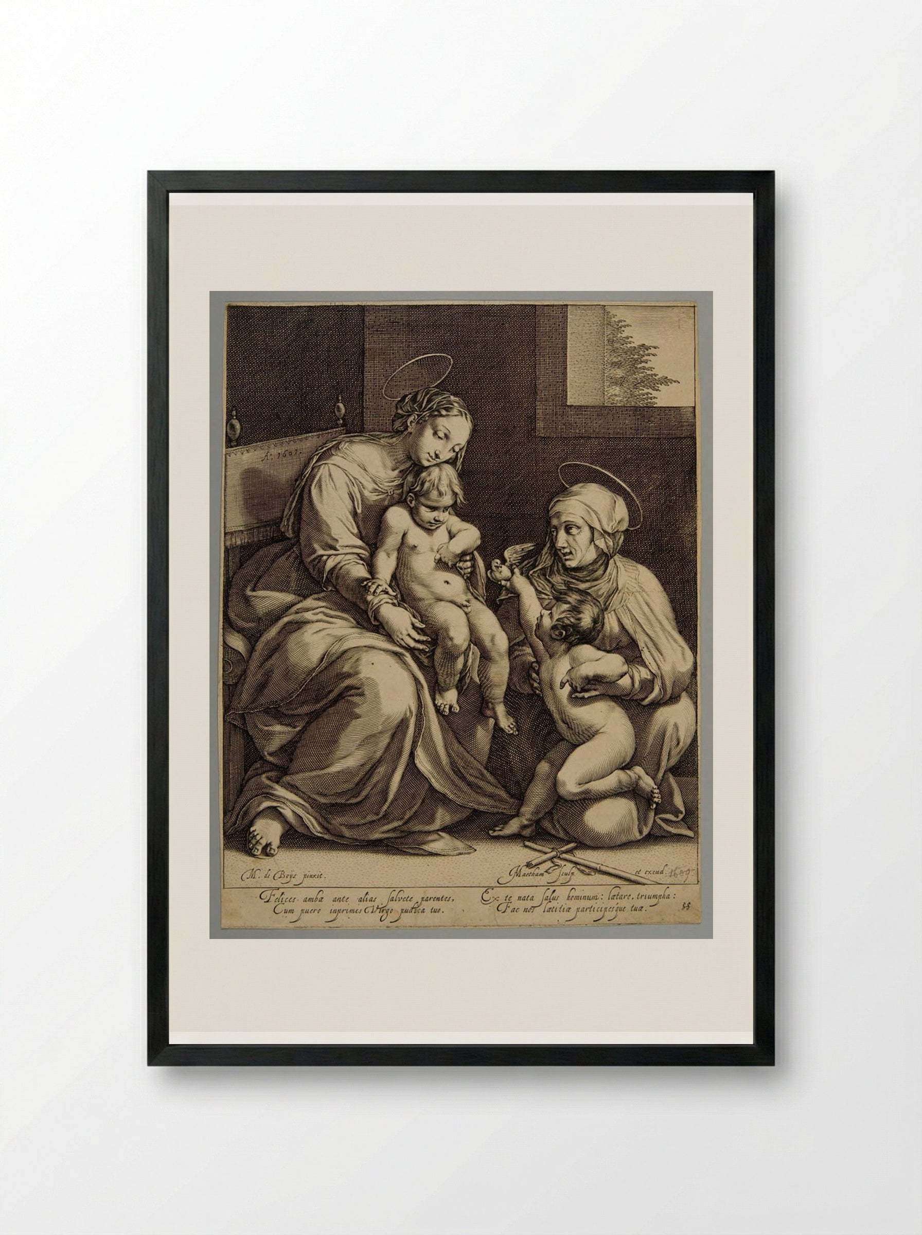 Madonna and Child with Saint Elizabeth and Saint John - Jacob Matham - Framed Print Black