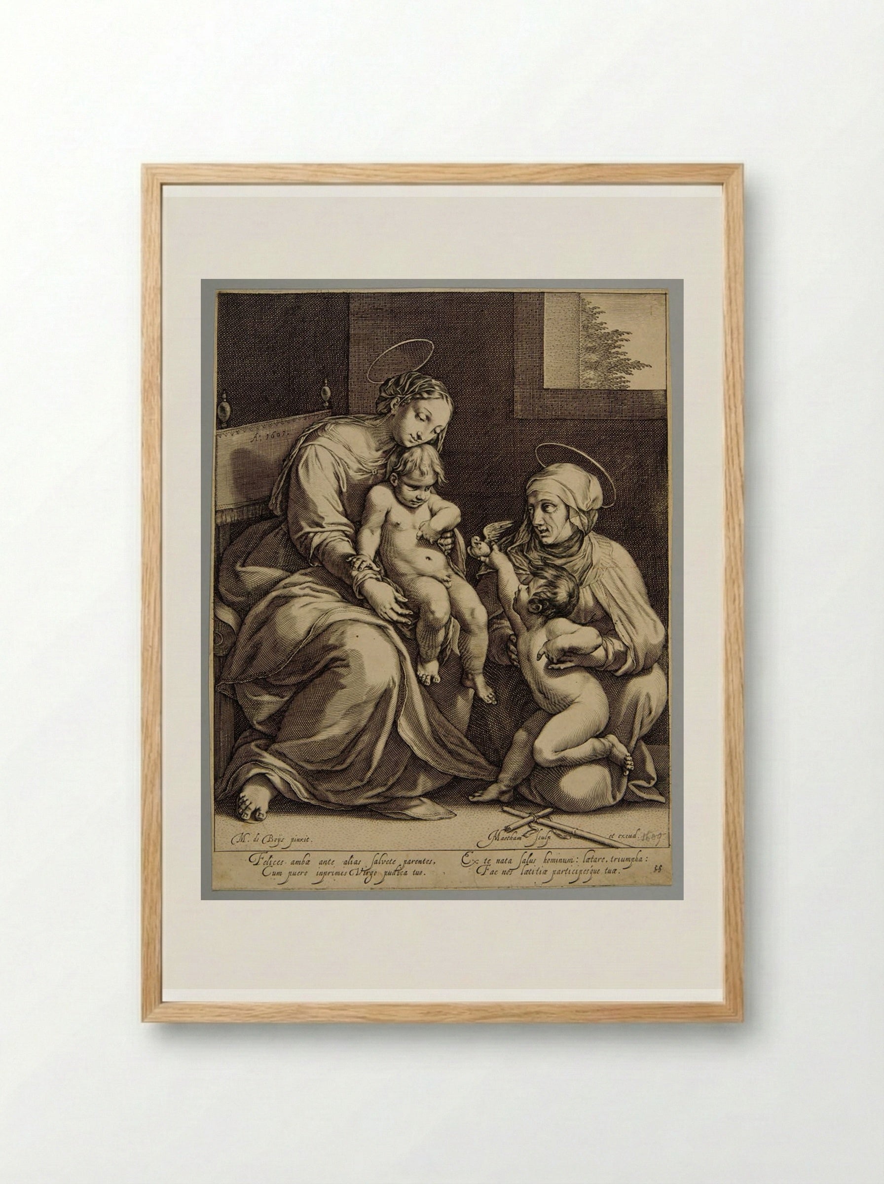 Madonna and Child with Saint Elizabeth and Saint John - Jacob Matham - Framed Print Wood