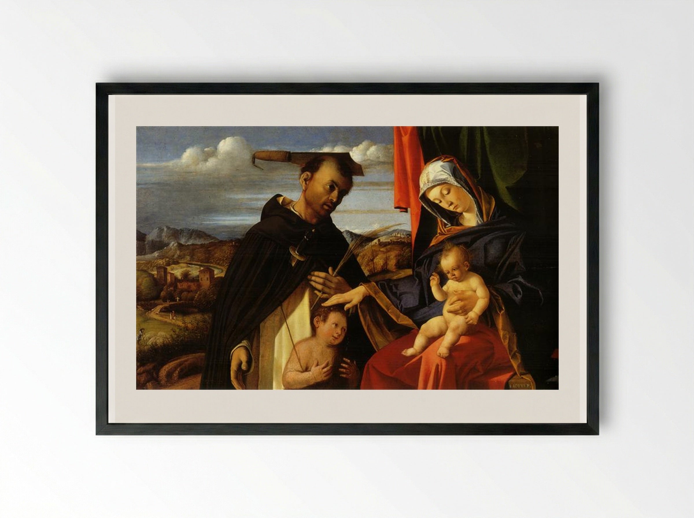Madonna and Child with Saint Peter Martyr - Lorenzo Lotto - Framed Print Black