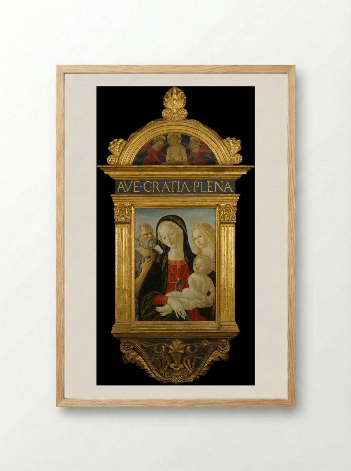 Madonna and Child with Saints Jerome and Mary Magdalen - Neroccio de' Landi - Framed Print Wood
