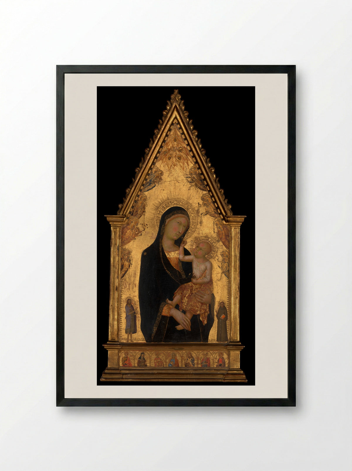 Madonna and Child with Saints and Angels - Lippo Memmi - Framed Print Black