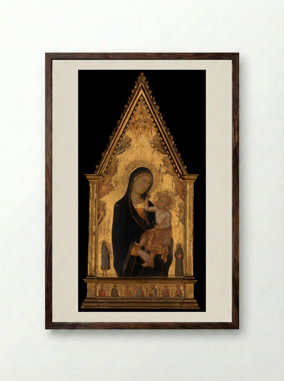 Madonna and Child with Saints and Angels - Lippo Memmi - Framed Print Dark Wood