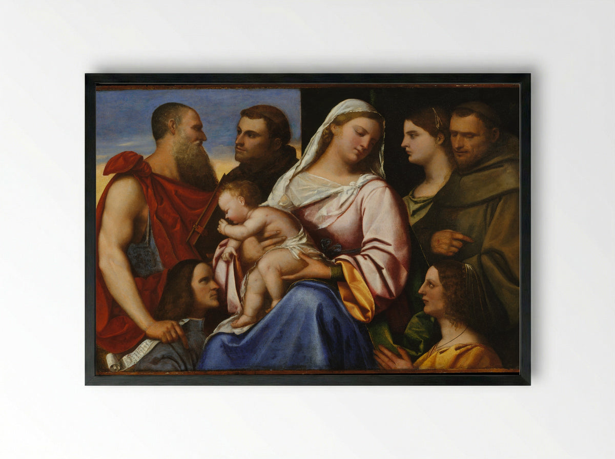 Madonna and Child with Saints and Donors - Sebastiano del Piombo - Framed Print Black