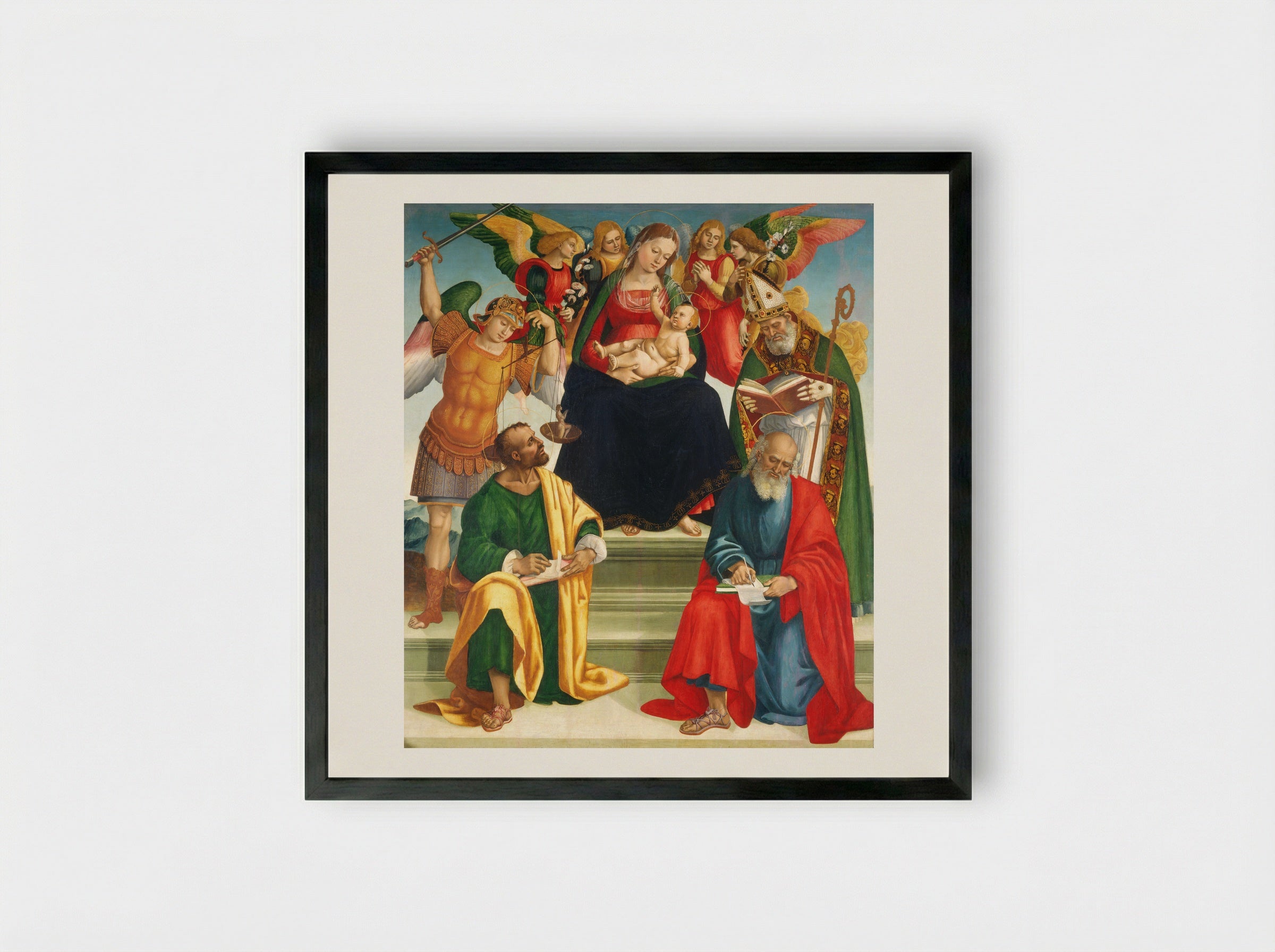Madonna and Child with Saints - Luca Signorelli - Framed Print Black