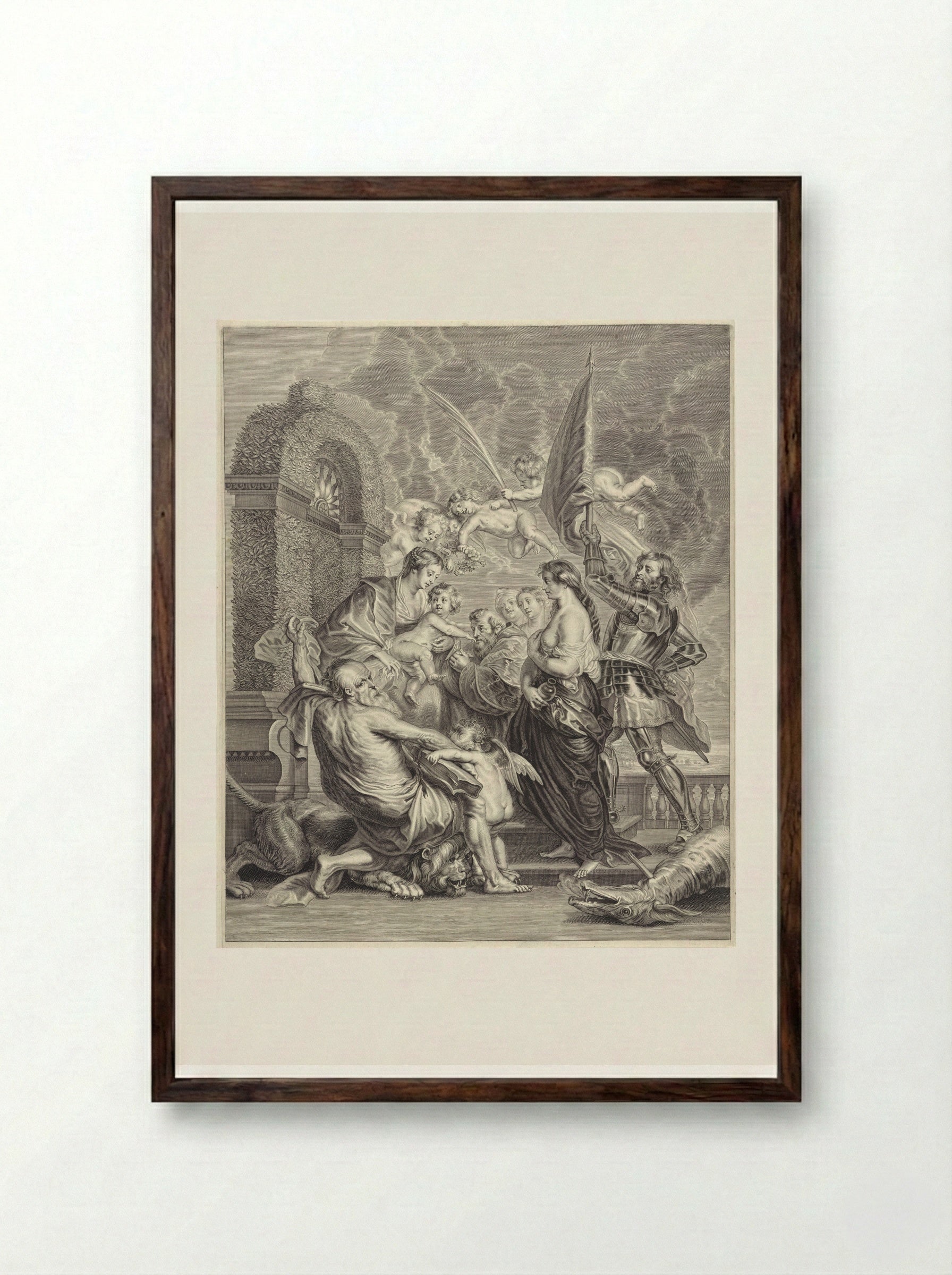 Madonna and Child with Saints - Paulus Pontius - Framed Print Dark Wood