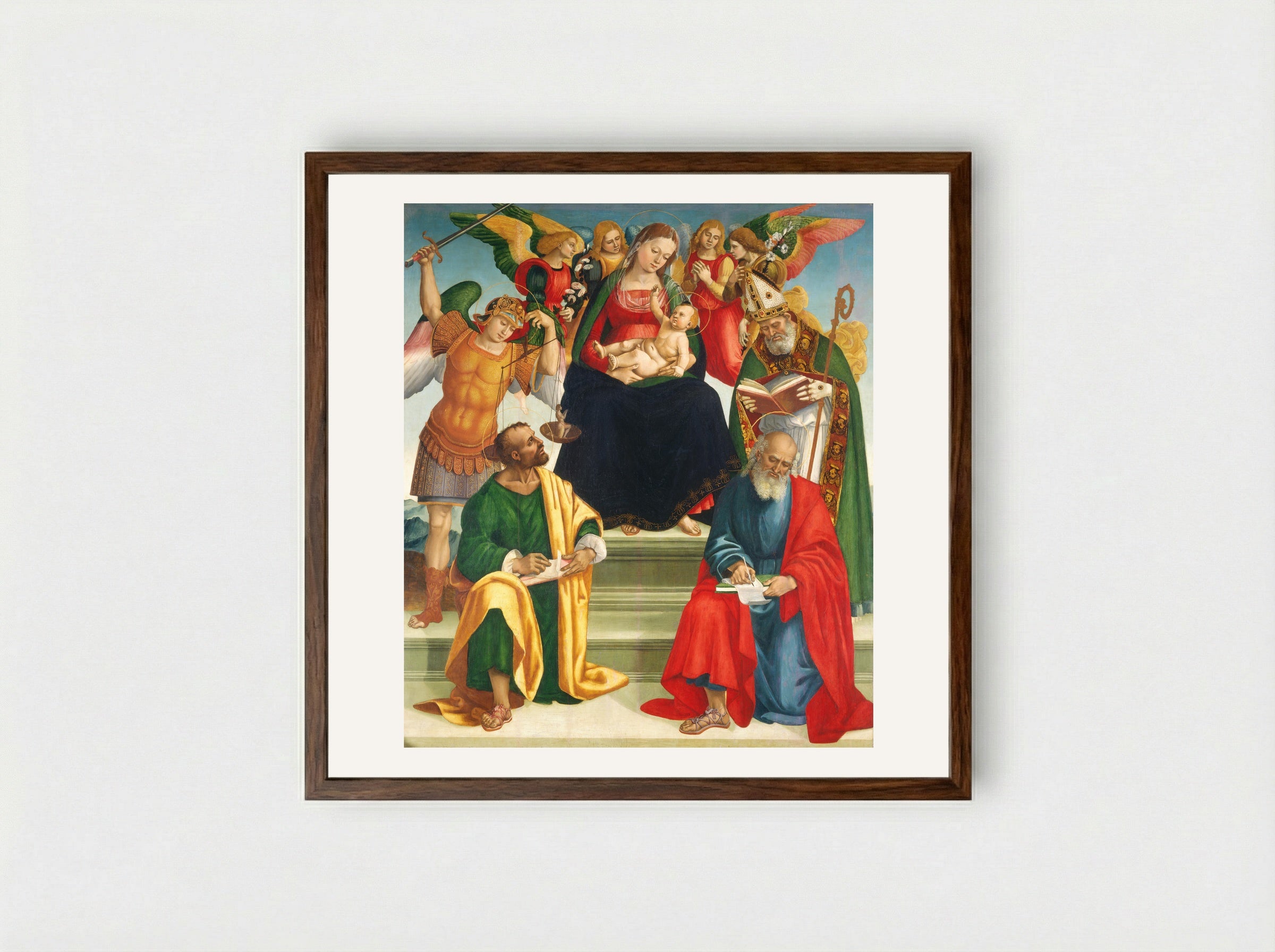 Madonna and Child with Saints - Luca Signorelli - Framed Print Dark Wood