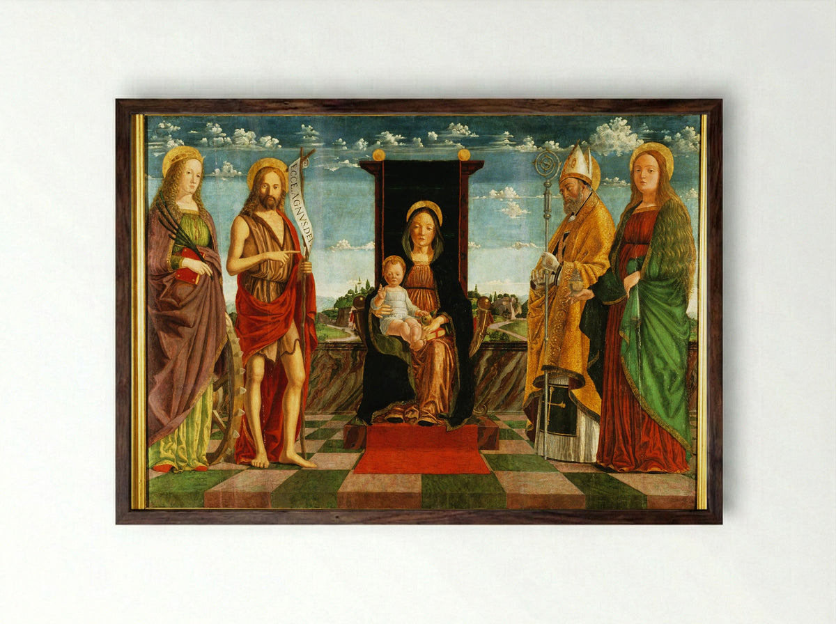 Madonna and Child with Saints - Domenico Morone - Framed Print Dark Wood