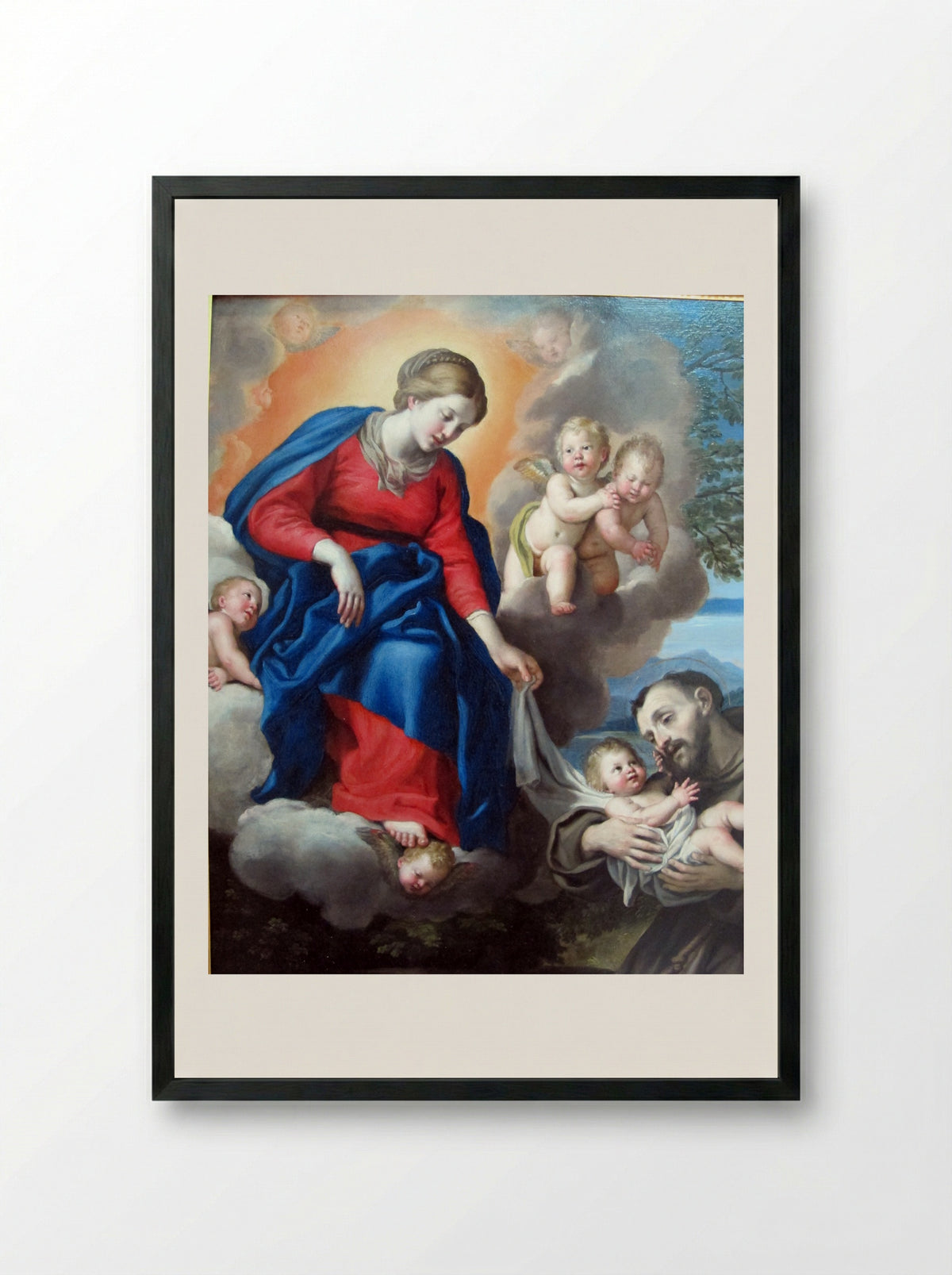Madonna and Child with St. Francis - Domenichino - Framed Print Black