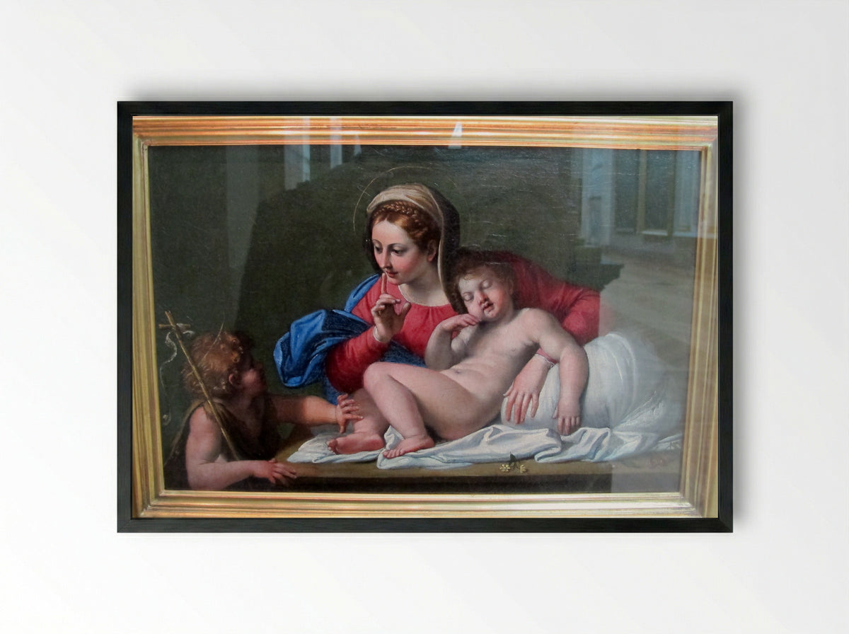 Madonna and Child with St. John - Domenichino - Framed Print Black