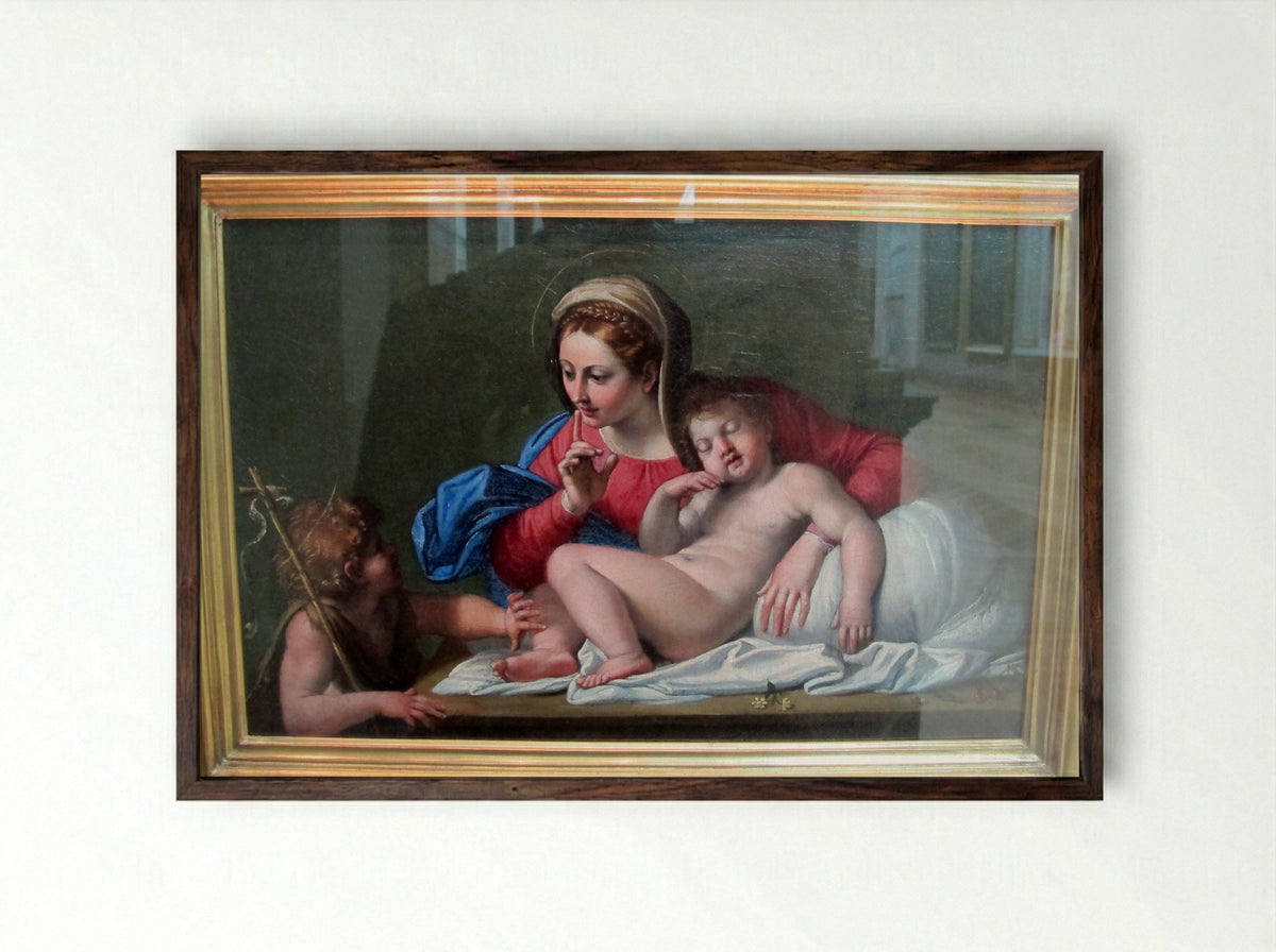 Madonna and Child with St. John - Domenichino - Framed Print Dark Wood