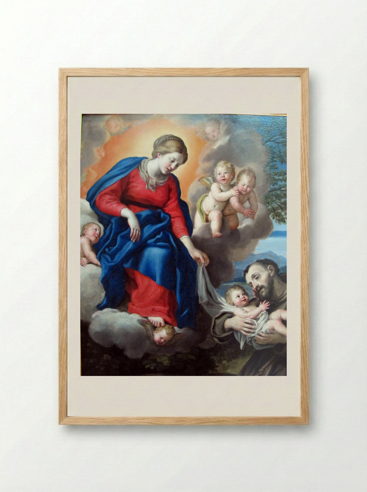 Madonna and Child with St. Francis - Domenichino - Framed Print Wood