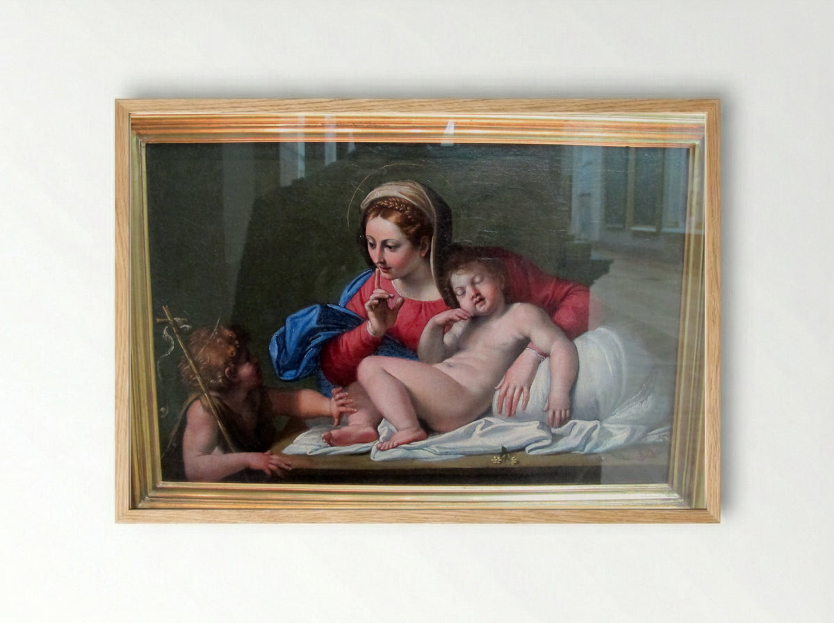 Madonna and Child with St. John - Domenichino - Framed Print Wood