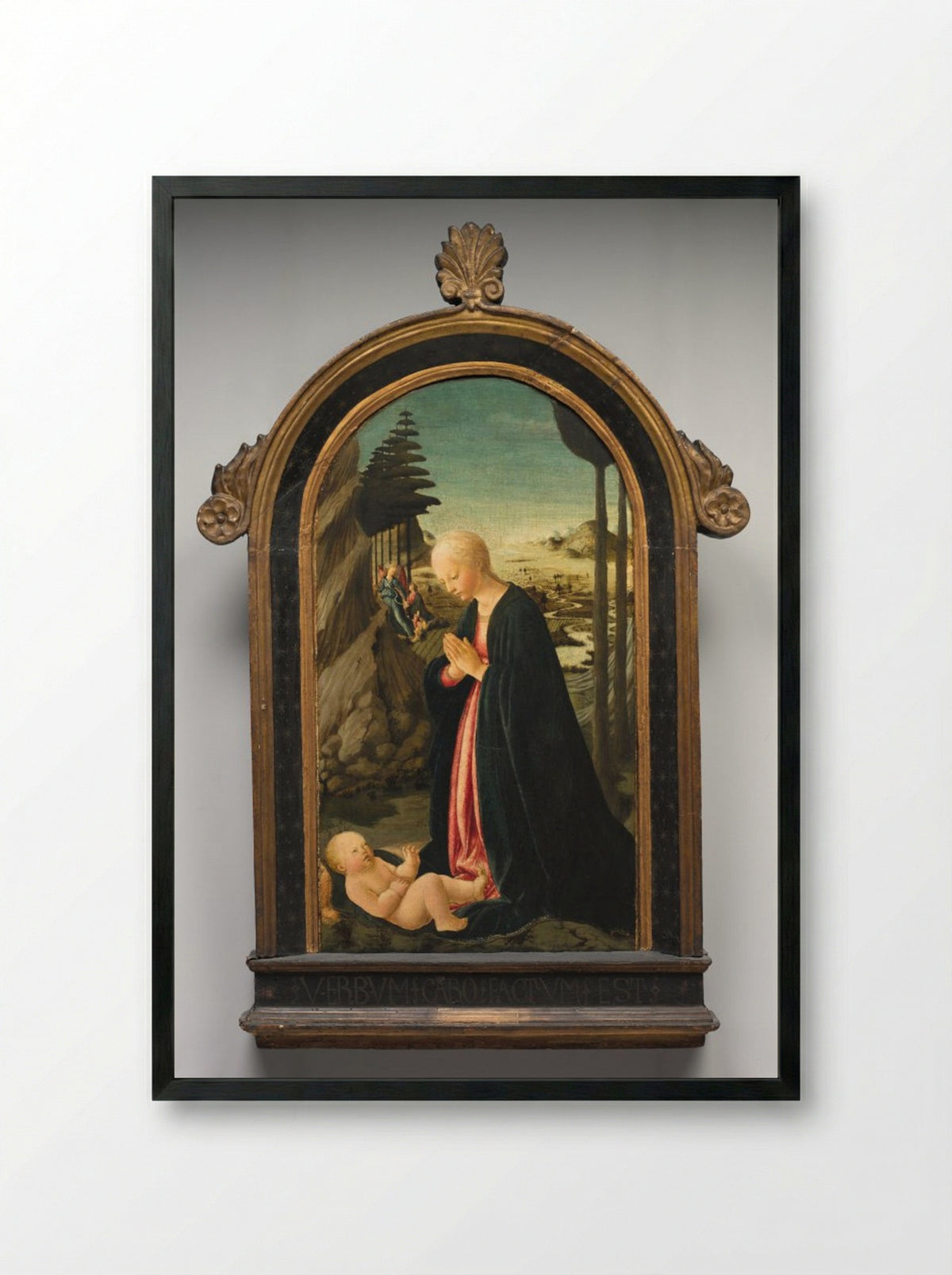 Madonna and Child with Tobias and the Angel Raphael - Francesco Botticini - Framed Print Black