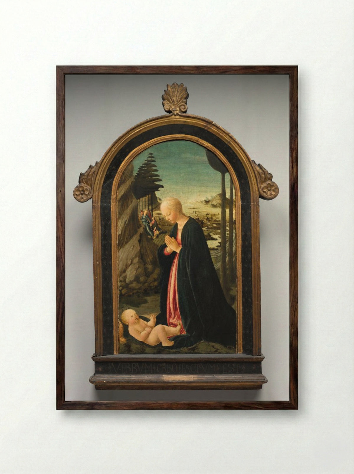 Madonna and Child with Tobias and the Angel Raphael - Francesco Botticini - Framed Print Dark Wood