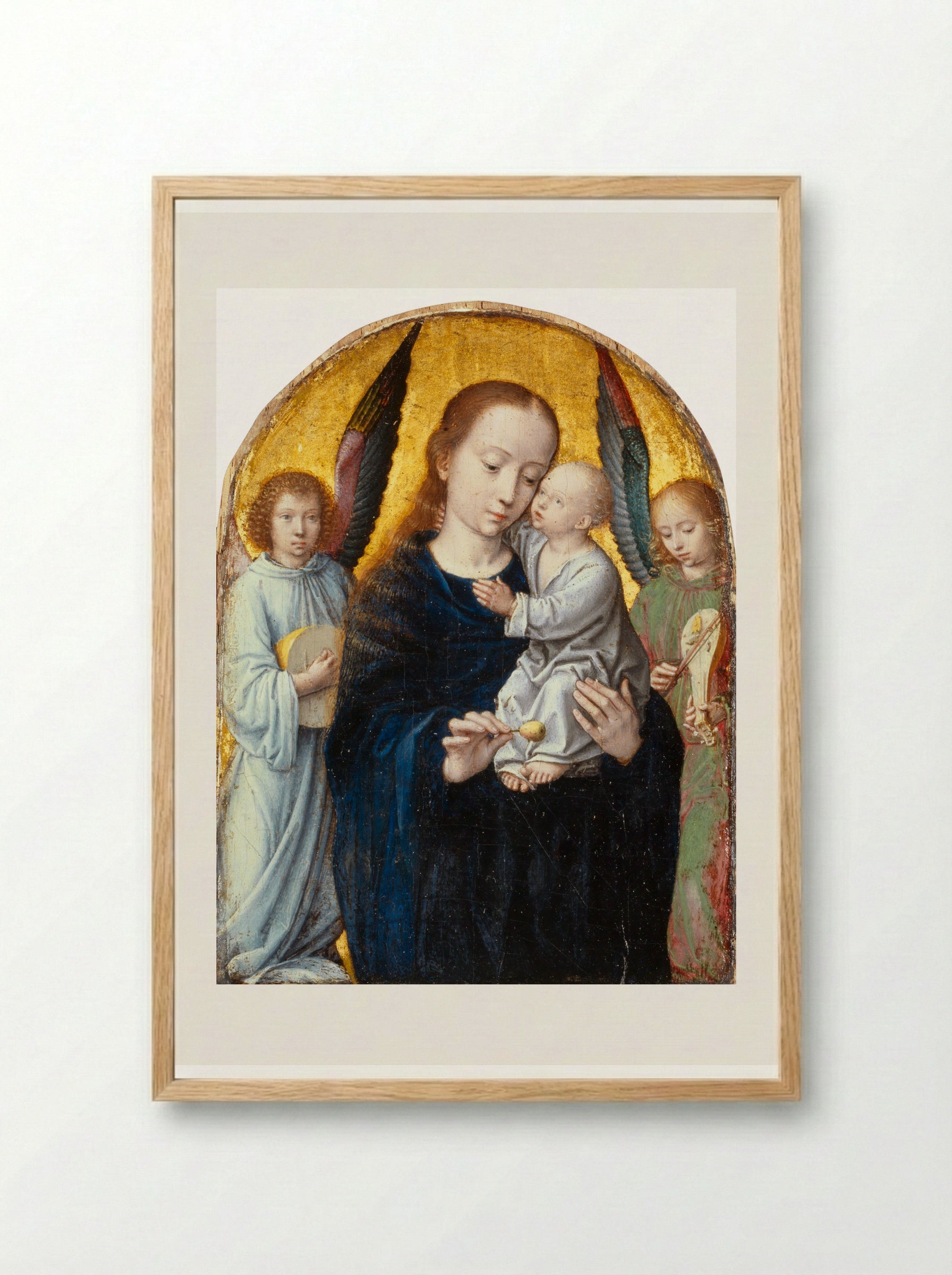 Madonna and Child with Two Music Making Angels - Gerard David - Framed Print Wood