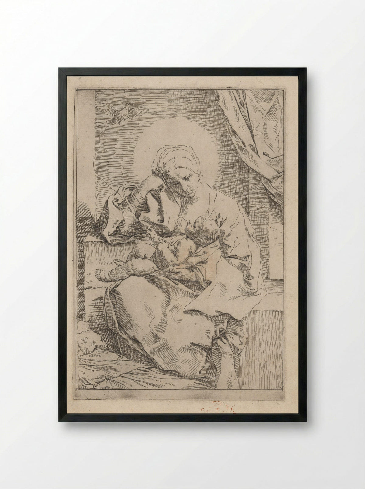 Madonna and Child with a Bird - Simone Cantarini - Framed Print Black
