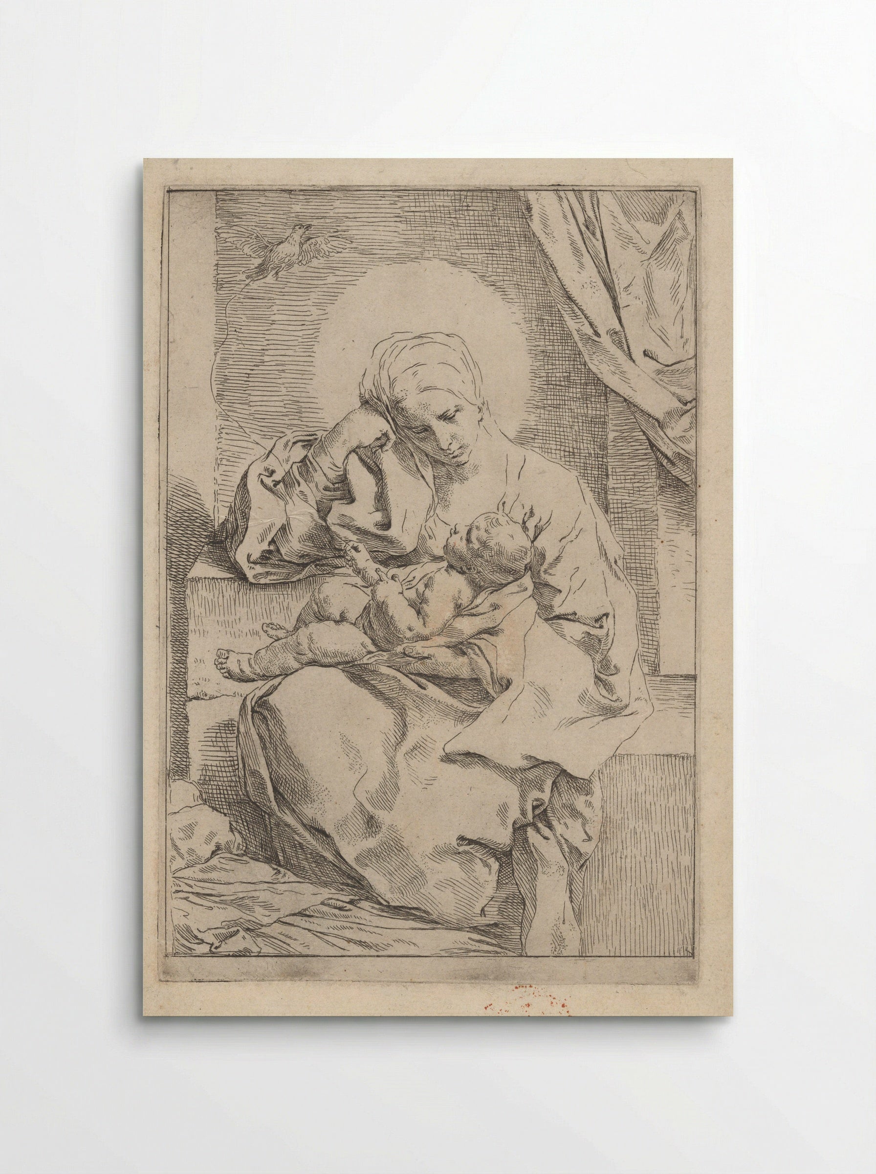 Madonna and Child with a Bird - Simone Cantarini - Poster